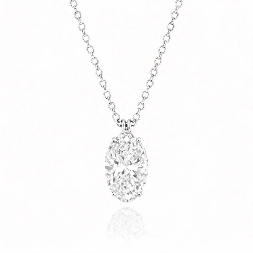 Jacob Mercari 14K White Gold Oval Cut Lab-Grown Diamond Solitaire Necklace
