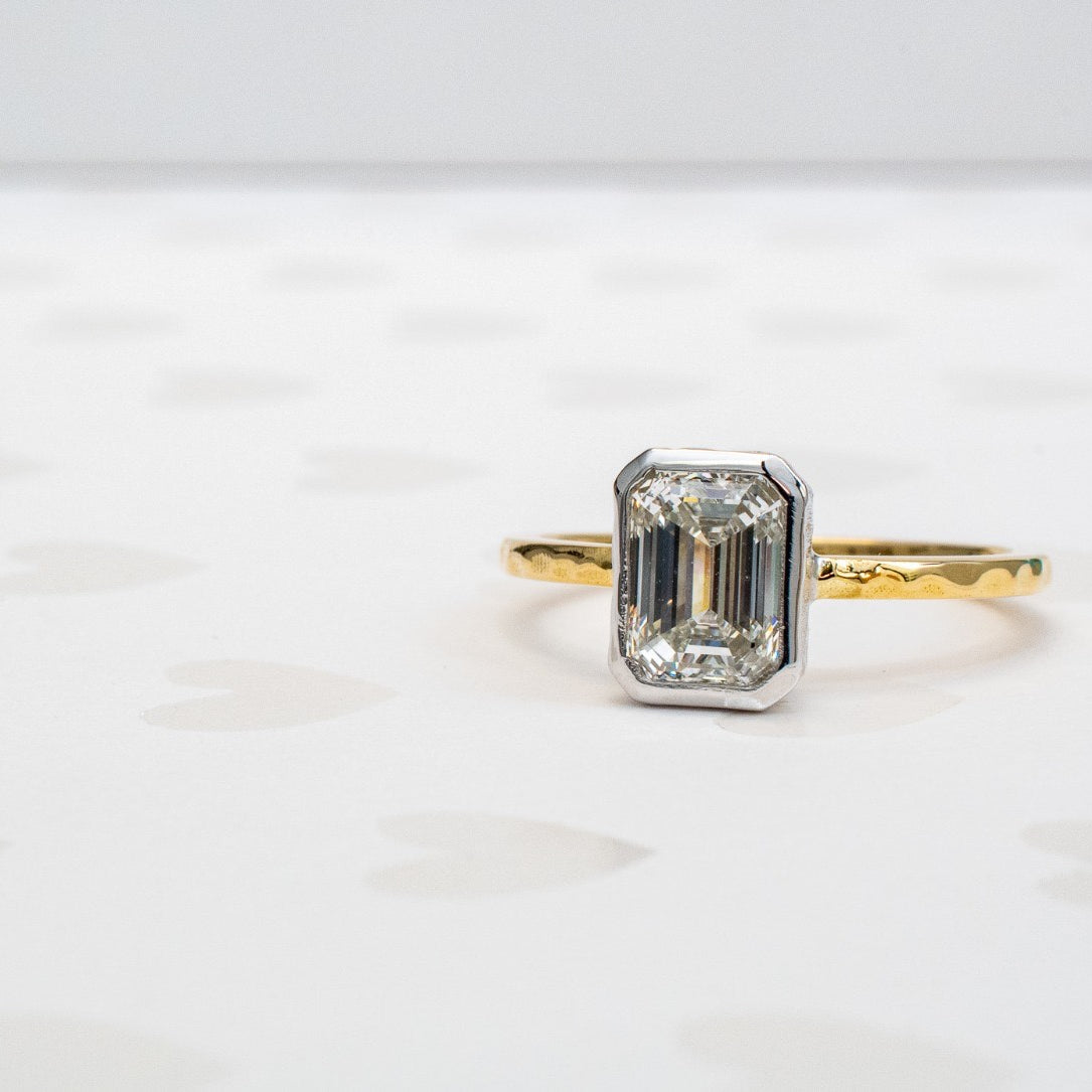 Jacob Mercari Custom 14K Yellow and White Gold Emerald Cut Lab-Grown Diamond Engagement Ring