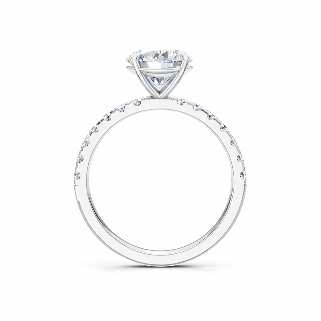 Jacob Mercari 14K White Gold Lab-Grown Diamond Engagement Ring: Round Cut diamond pavé band.