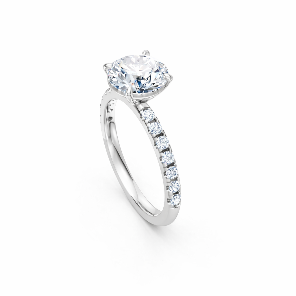 Jacob Mercari 14K White Gold Lab-Grown Diamond Engagement Ring: Round Cut diamond pavé band
