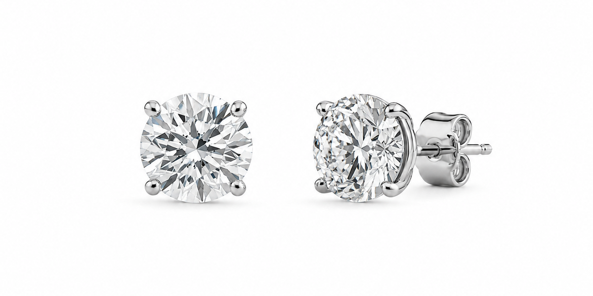 Round lab-grown diamond stud earrings in white gold
