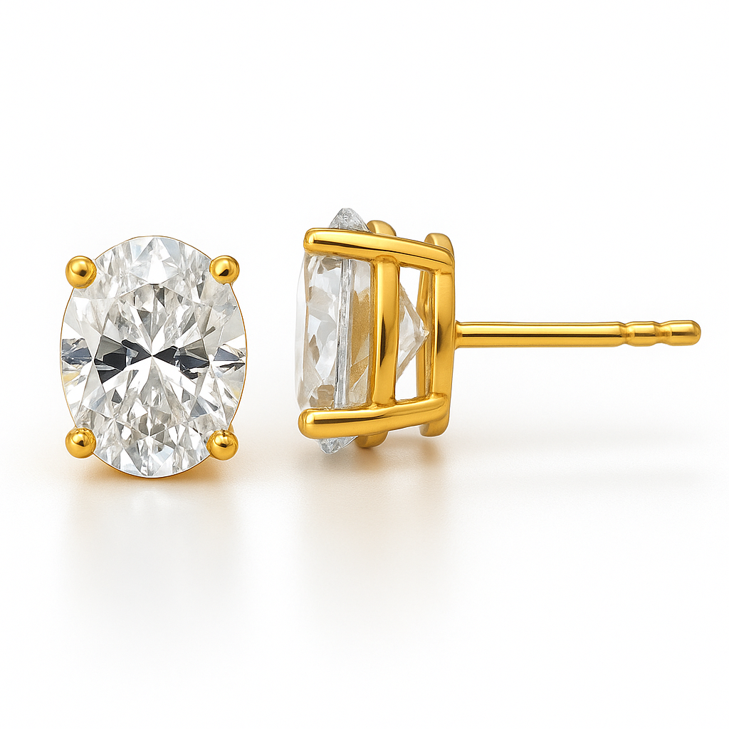 Jacob Mercari 14K Yellow Gold Oval Cut Lab-Grown Diamond Studs