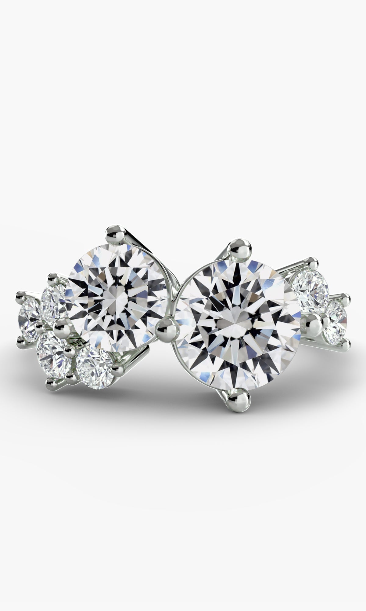 14K White Gold Toi Et Moi Engagement Ring Setting with Lab-Grown Diamond Band