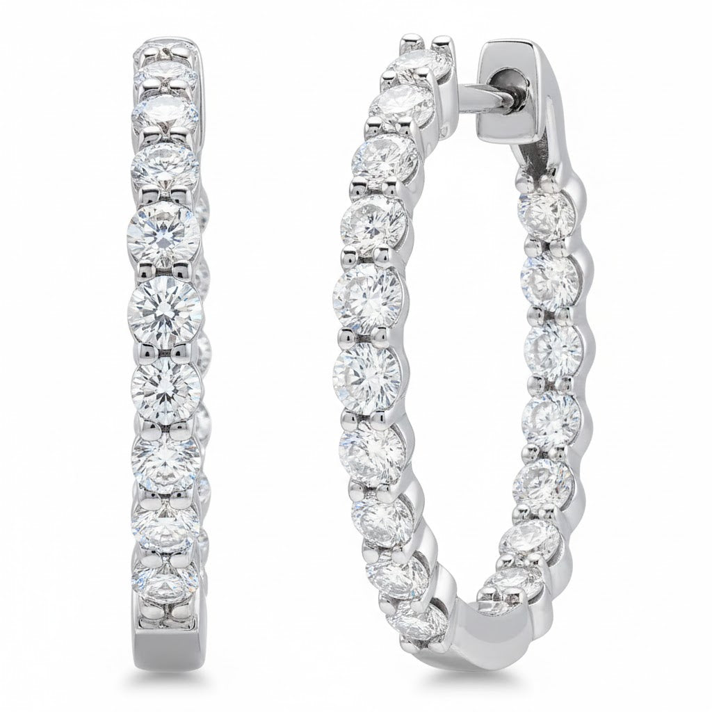 Jacob Mercari 14K White Gold Lab-Grown Diamond Inside-Outside Hinged Hoop Earrings