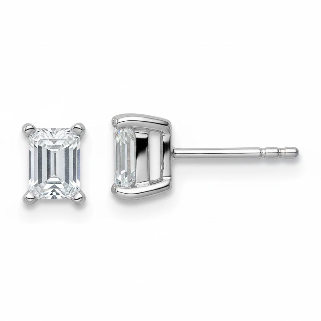 Jacob Mercari 14K White Gold Lab-Grown Diamond Emerald Complete Four Prong Stud Earrings
