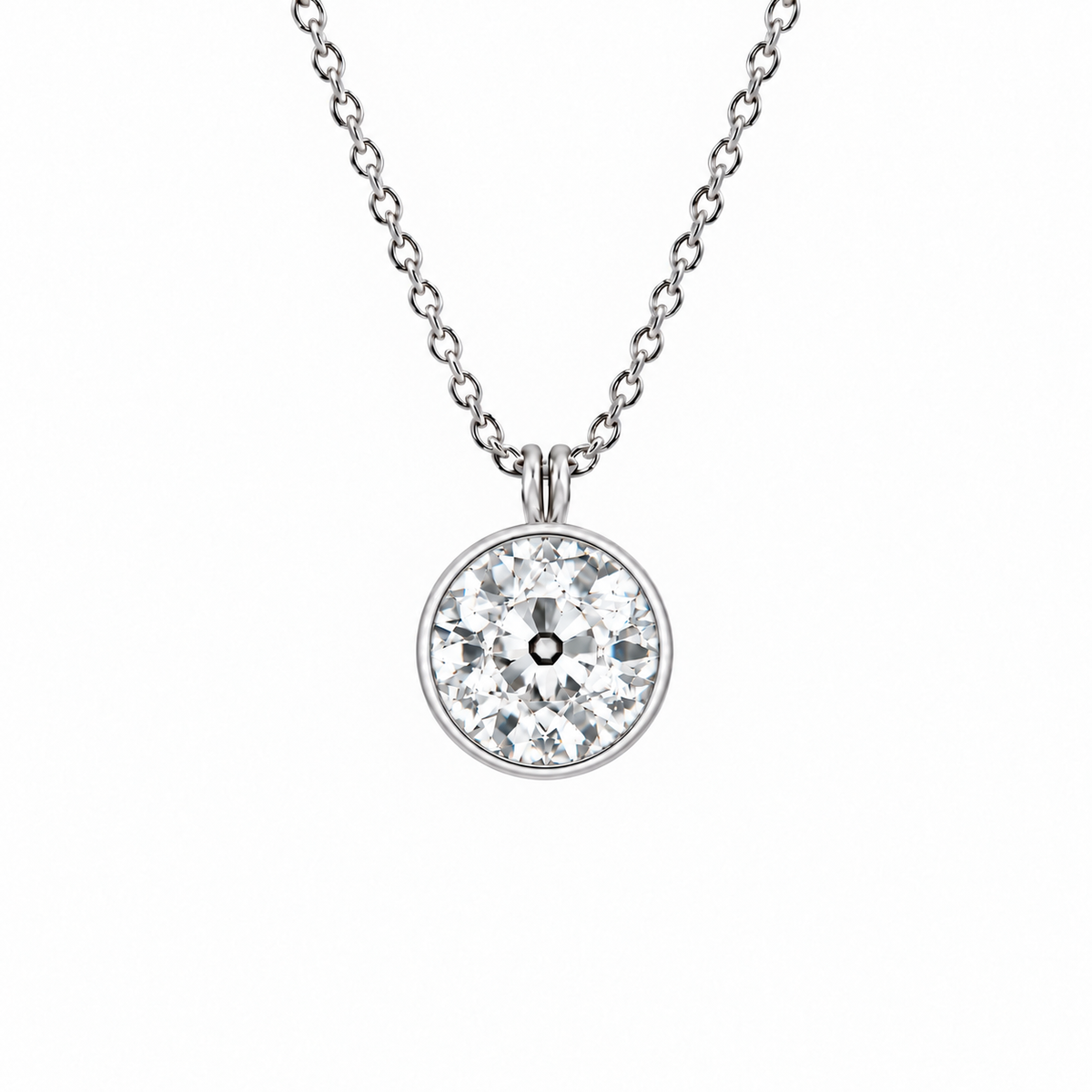 European Lab-Grown Diamond Bezel-Set Solitaire Necklace in 14K Gold