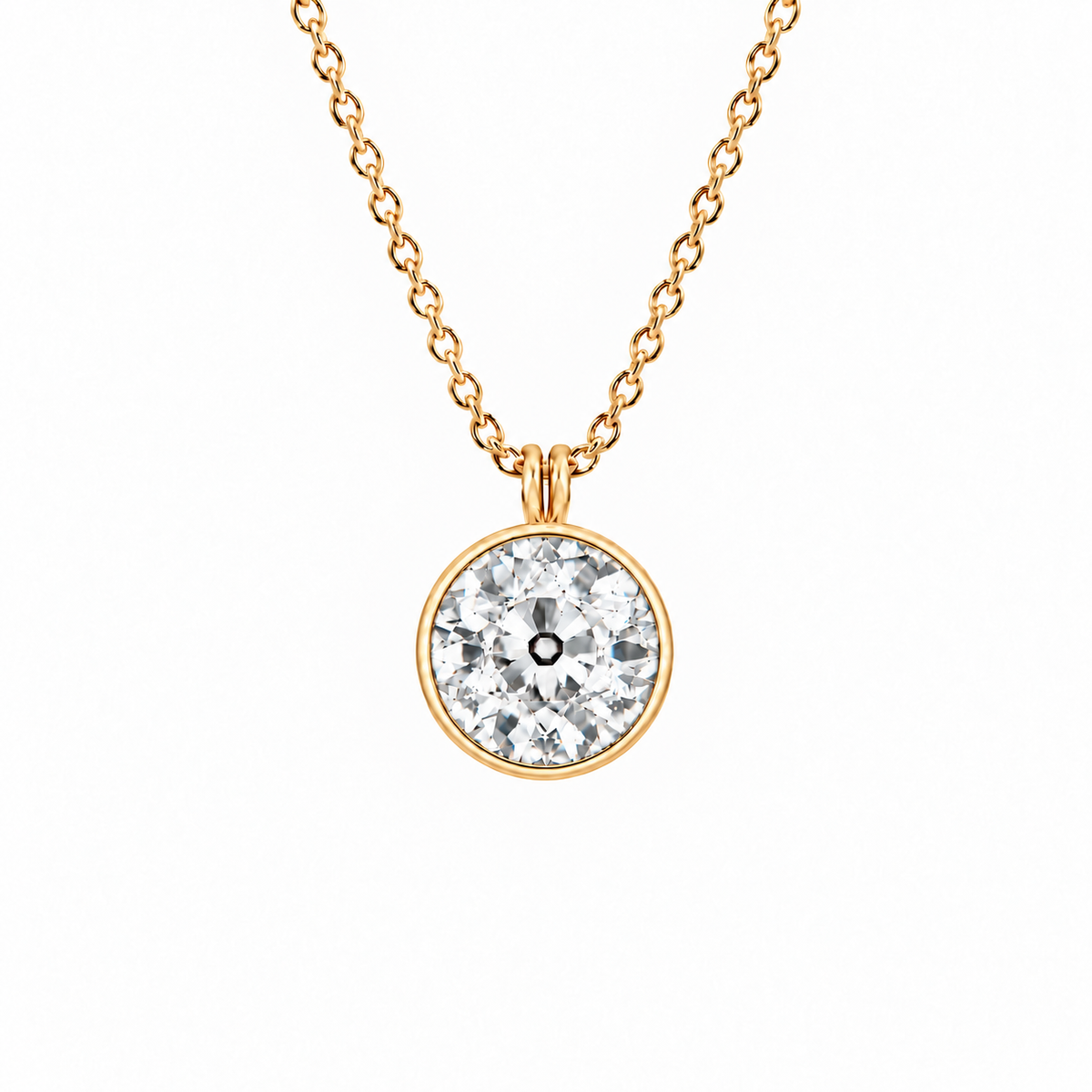 European Lab-Grown Diamond Bezel-Set Solitaire Necklace in 14K Yellow Gold