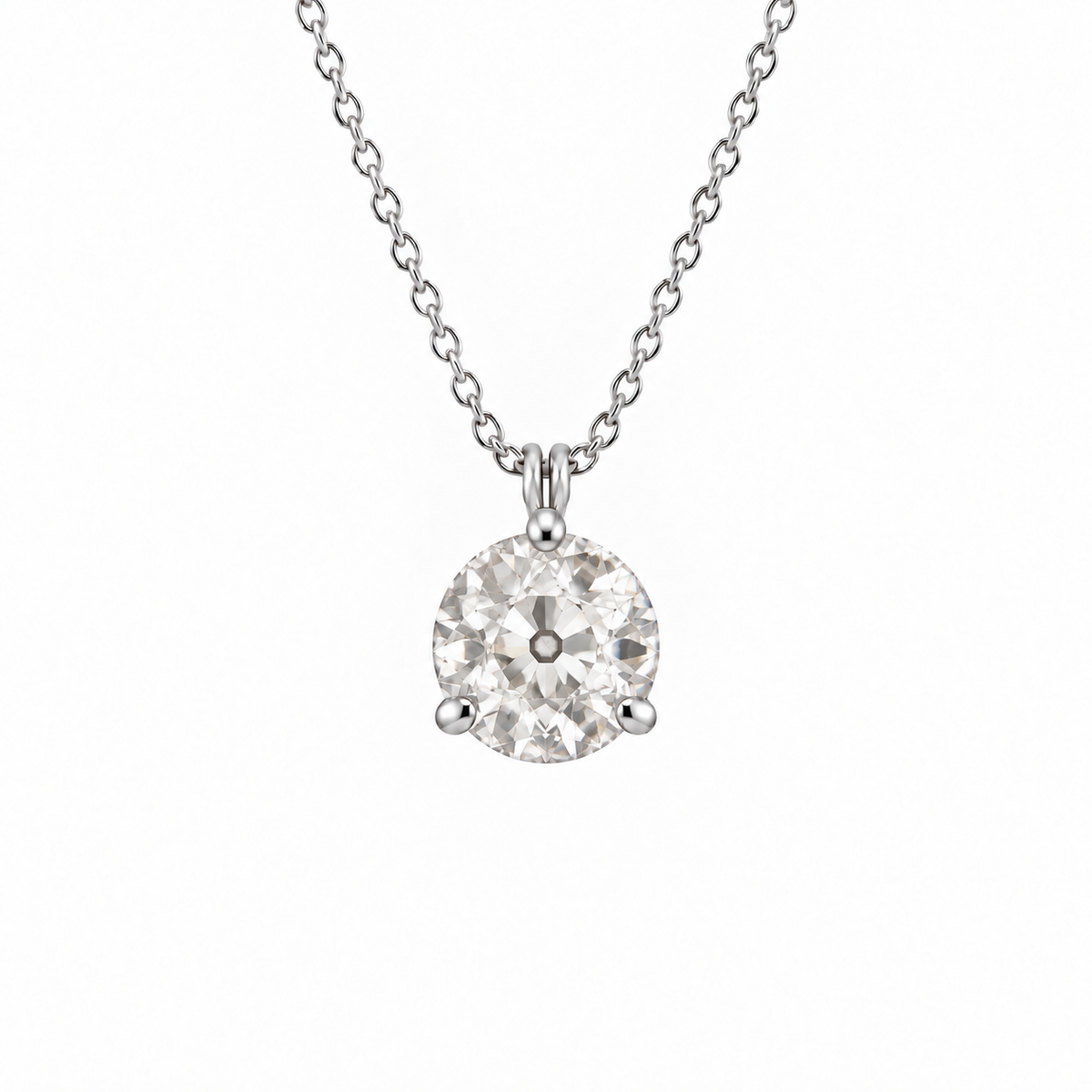 European Lab-Grown Diamond Solitaire Necklace in 14K White Gold