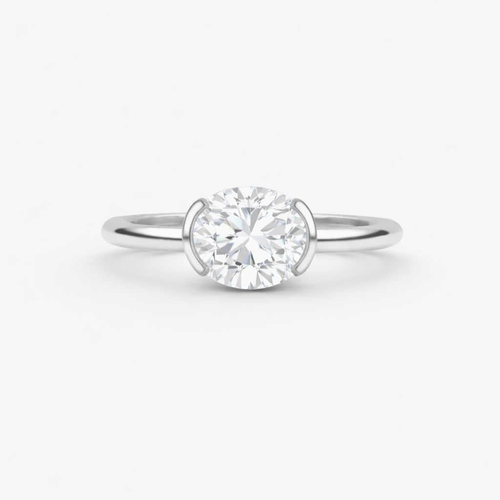Jacob Mercari 14K White Gold Oval Cut Purelight Half Bezel Diamond Engagement Ring