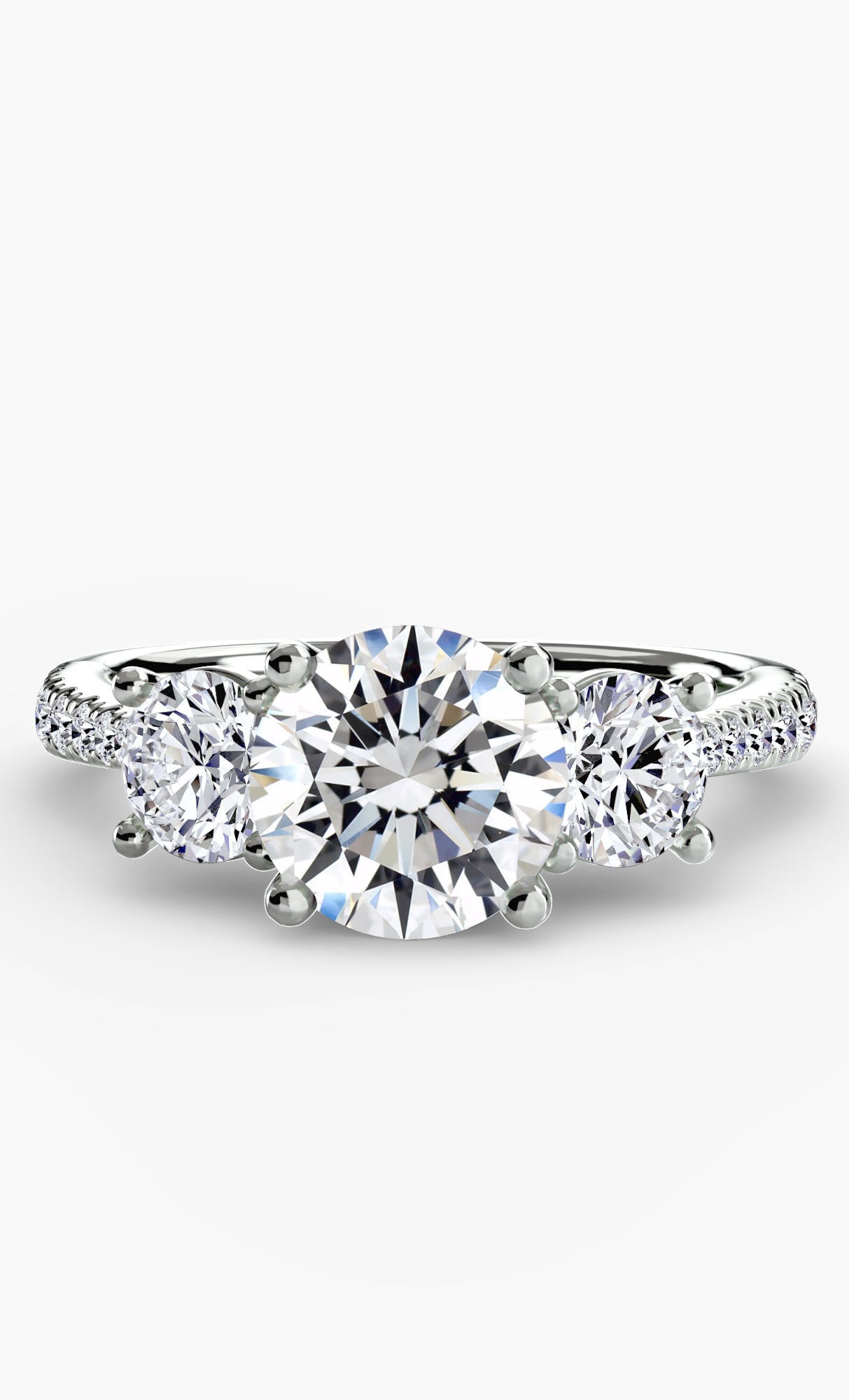 14K White Gold Classic Pavé Trilogy Engagement Ring Setting with Lab-Grown Diamond Band