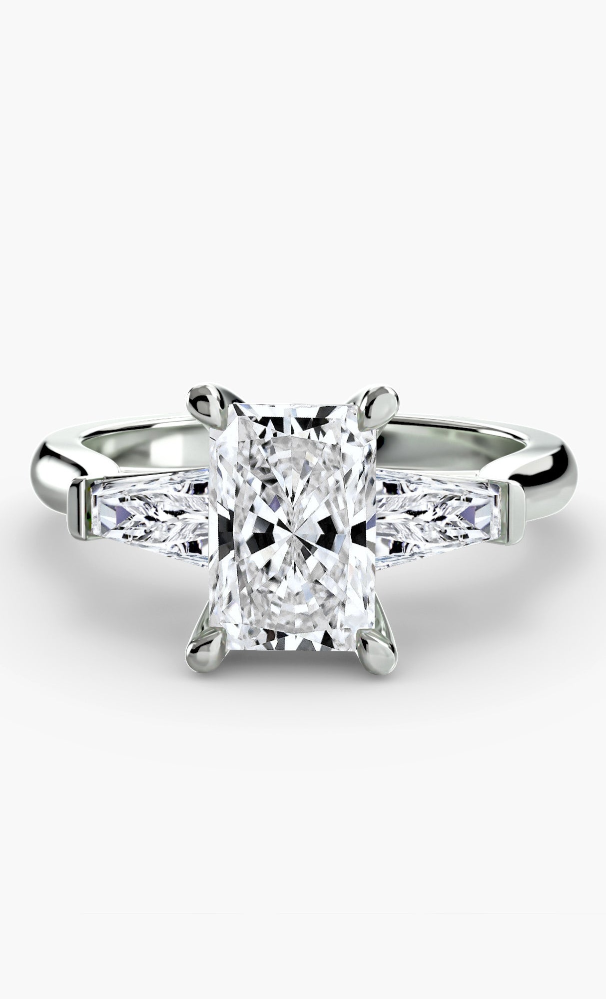 14K white gold baguette trilogy lab-grown diamond engagement ring setting