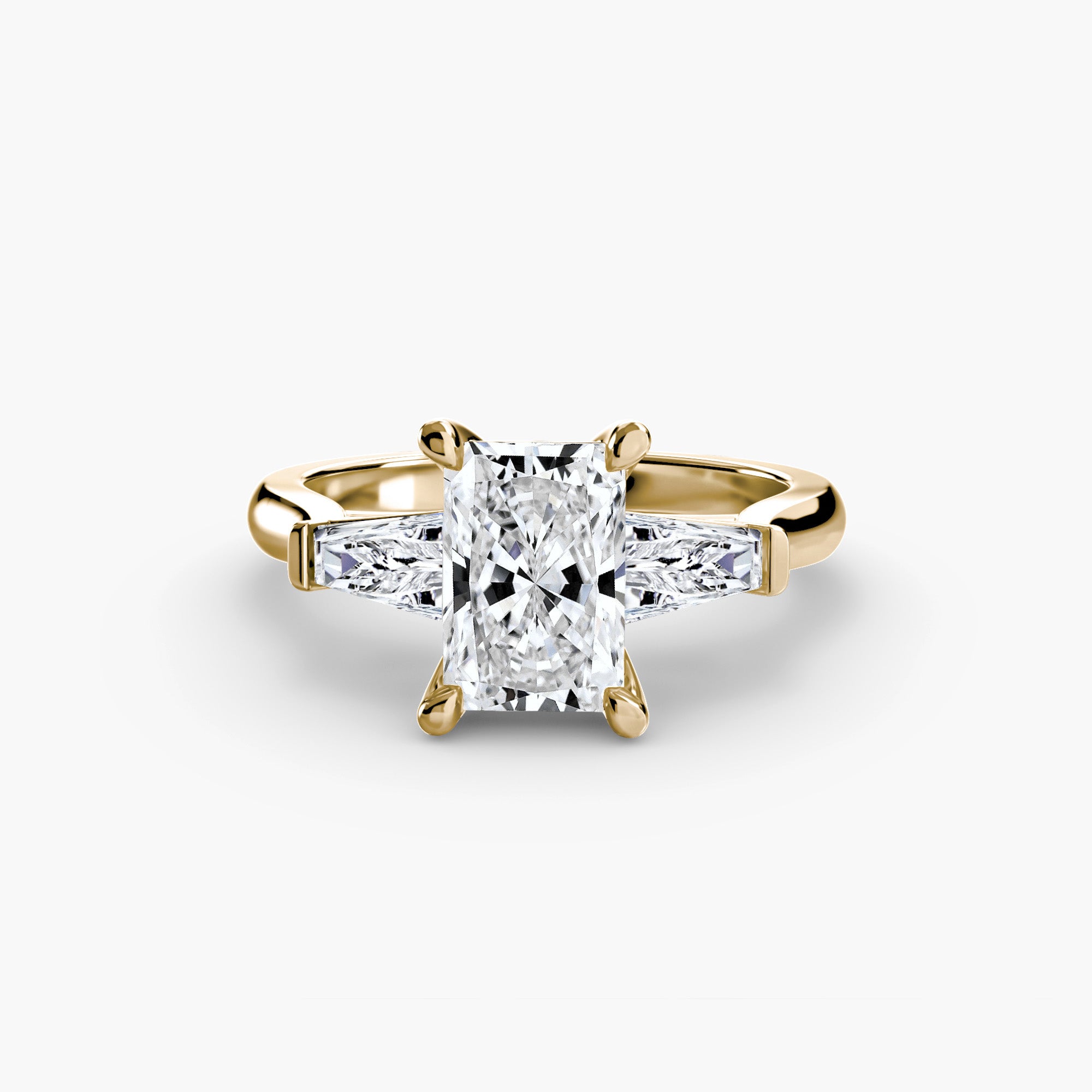 14K yellow gold baguette trilogy lab-grown diamond engagement ring setting