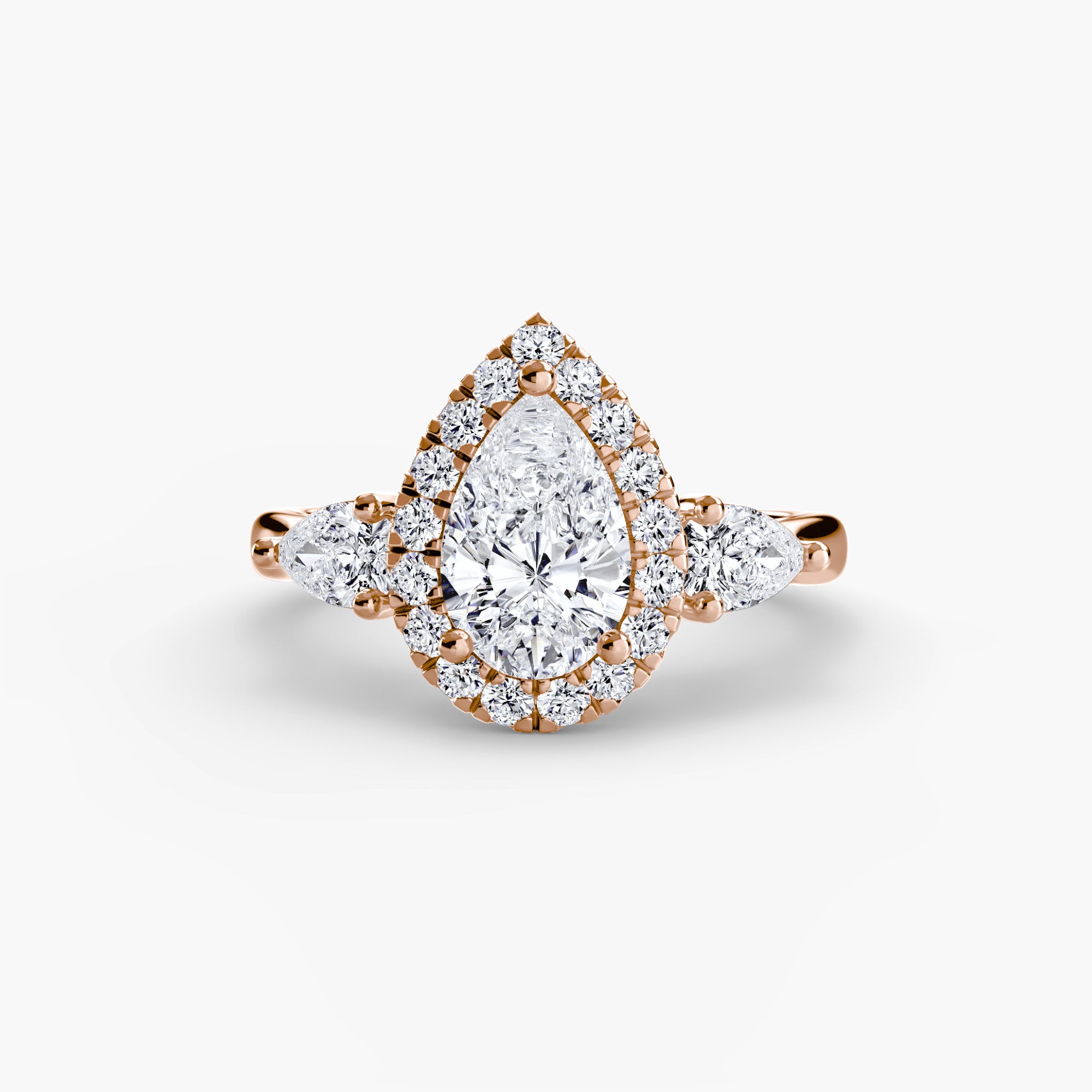 14K Rose Gold Eternal Halo Trilogy Engagement Ring Setting with Lab-Grown Diamond Band