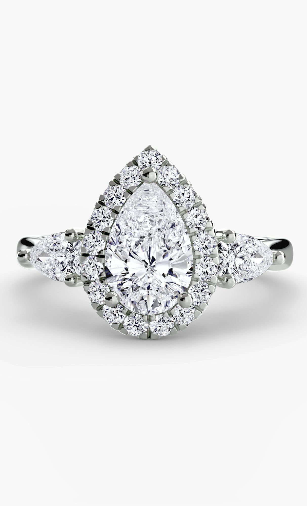 14K White Gold Eternal Halo Trilogy Engagement Ring Setting with Lab-Grown Diamond Band