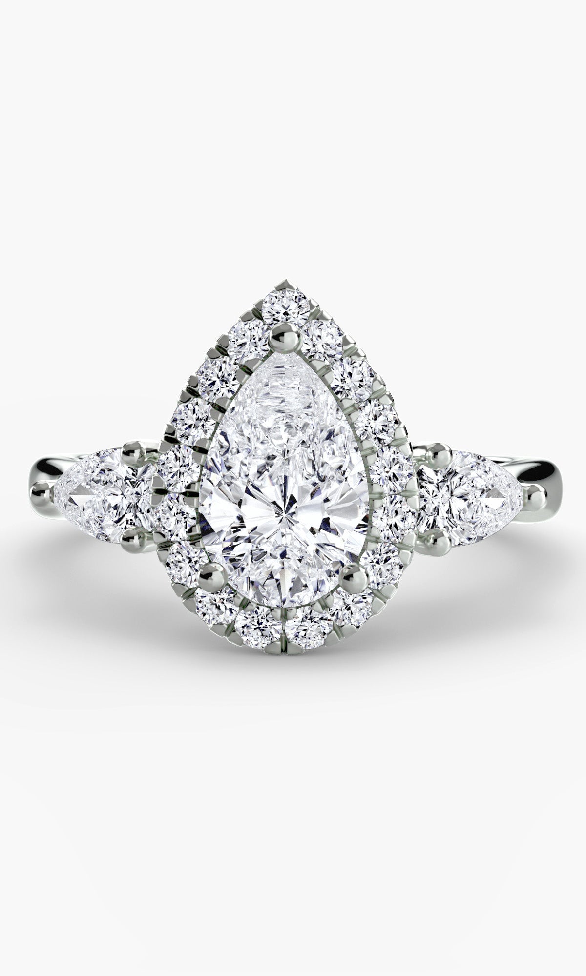 14K White Gold Eternal Halo Trilogy Engagement Ring Setting with Lab-Grown Diamond Band