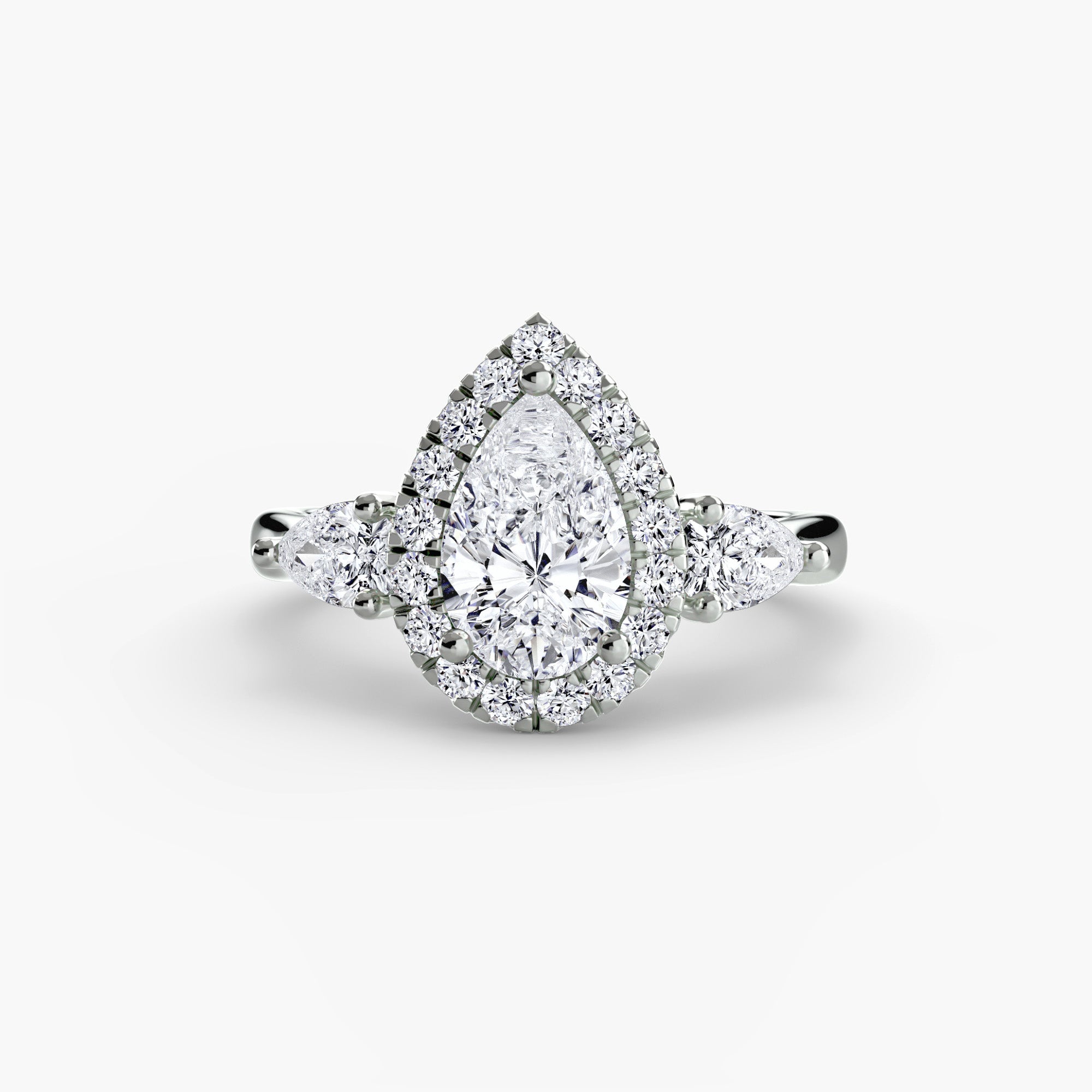 14K White Gold Eternal Halo Trilogy Engagement Ring Setting with Lab-Grown Diamond Band