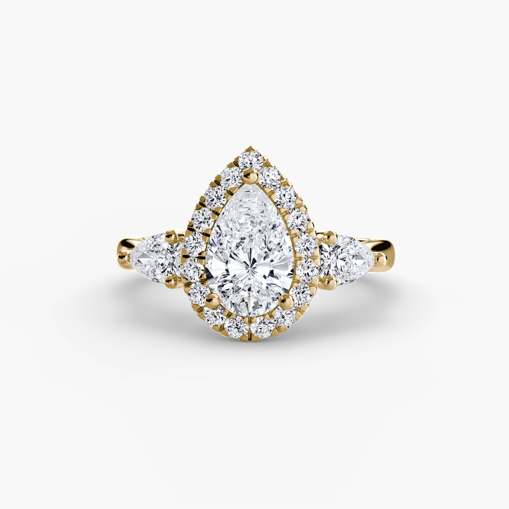 18K Yellow Gold Eternal Halo Trilogy Engagement Ring Setting with Lab-Grown Diamond Band