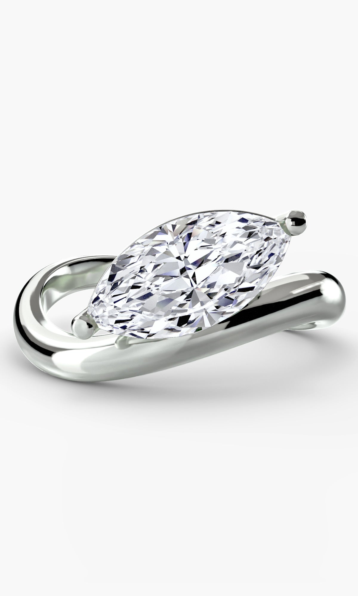 14K white gold Oceanline Wave engagement ring setting with wave band