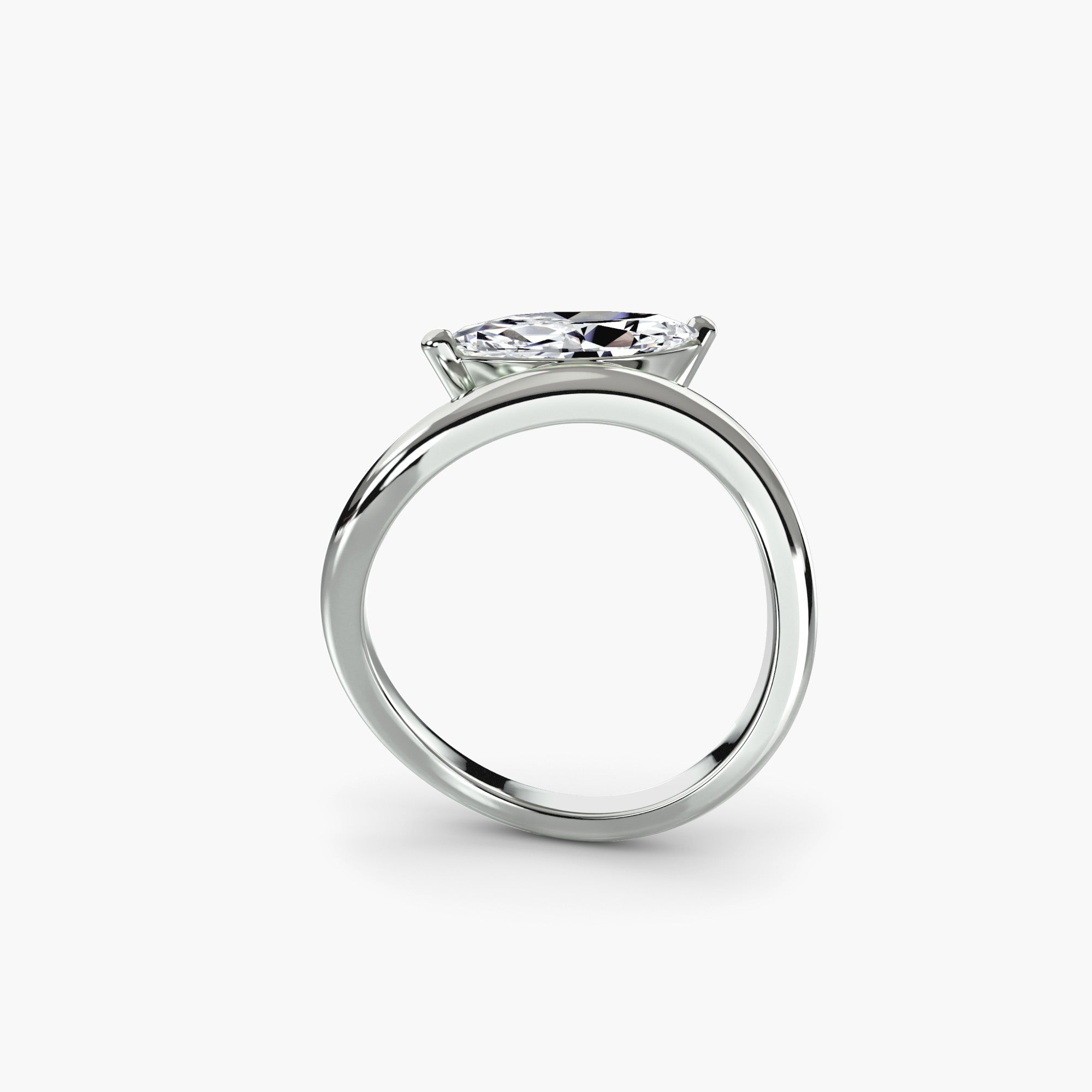 14K white gold Oceanline Wave engagement ring setting with wave band side view