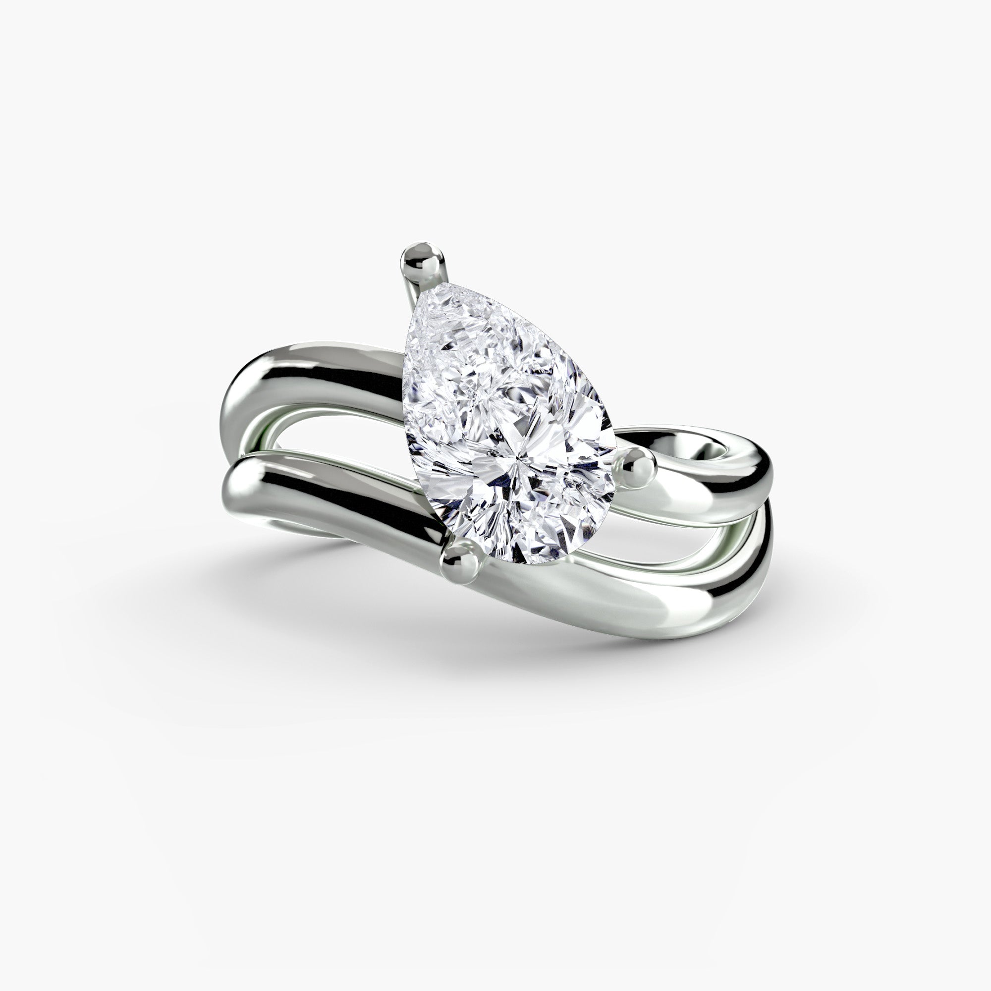 Jacob Mercari Double Wave Ring Pear Cut Diamond 14K White Gold