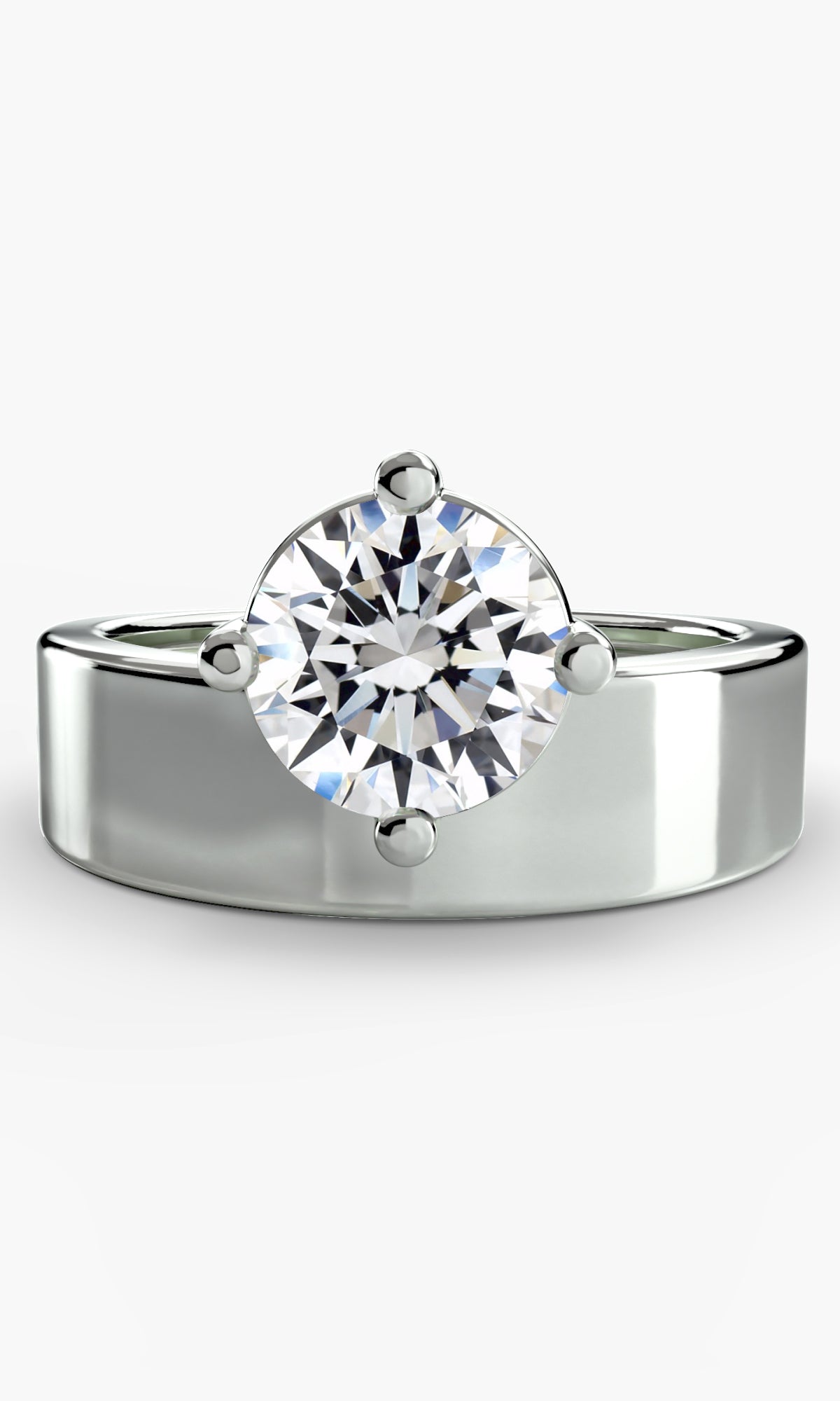 14K White Gold Wide Crown Solitaire Engagement Ring Setting with Round Cut Diamond