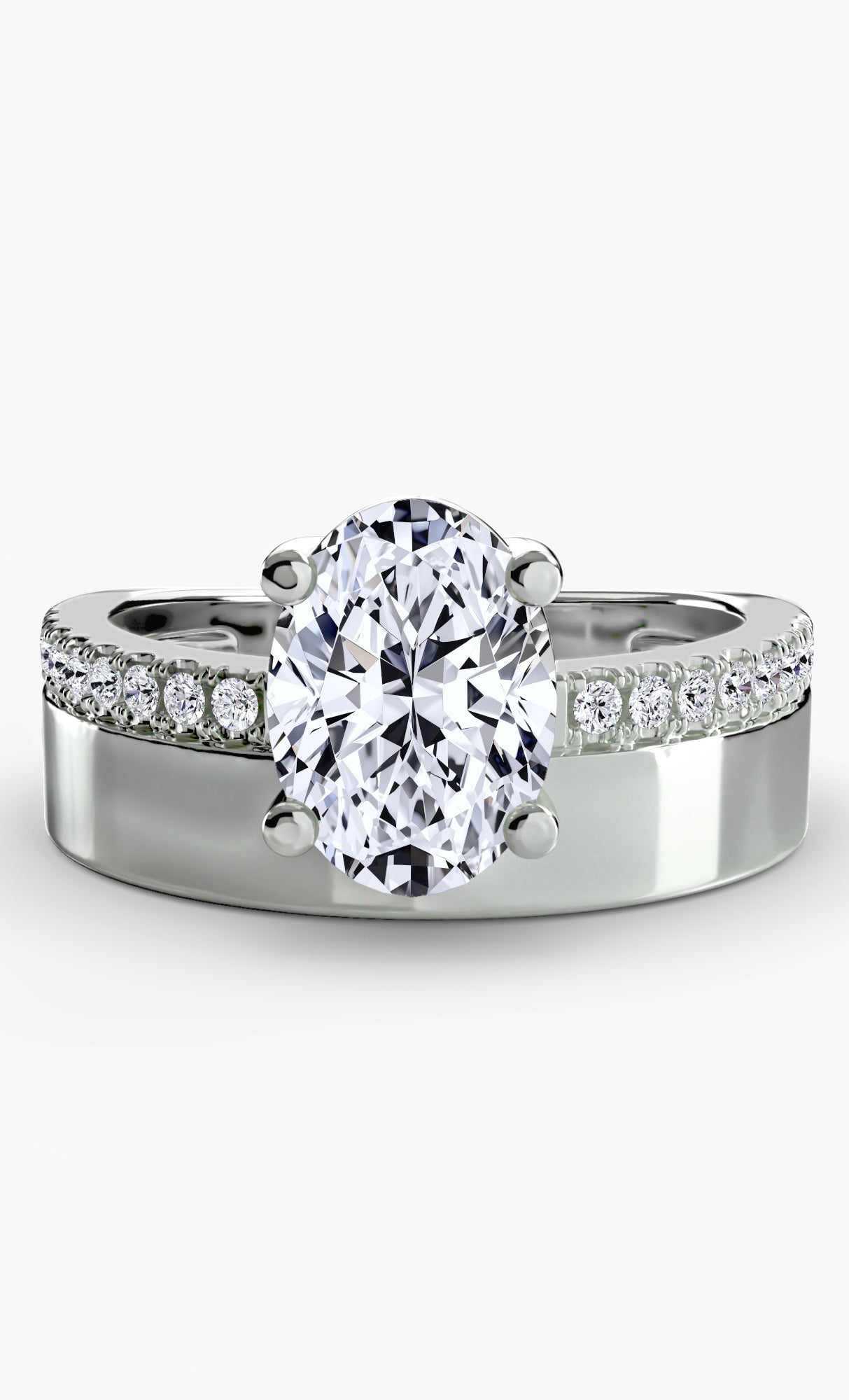 14K White Gold Crownline Pavé Engagement Ring Setting with Lab-Grown Diamond Band