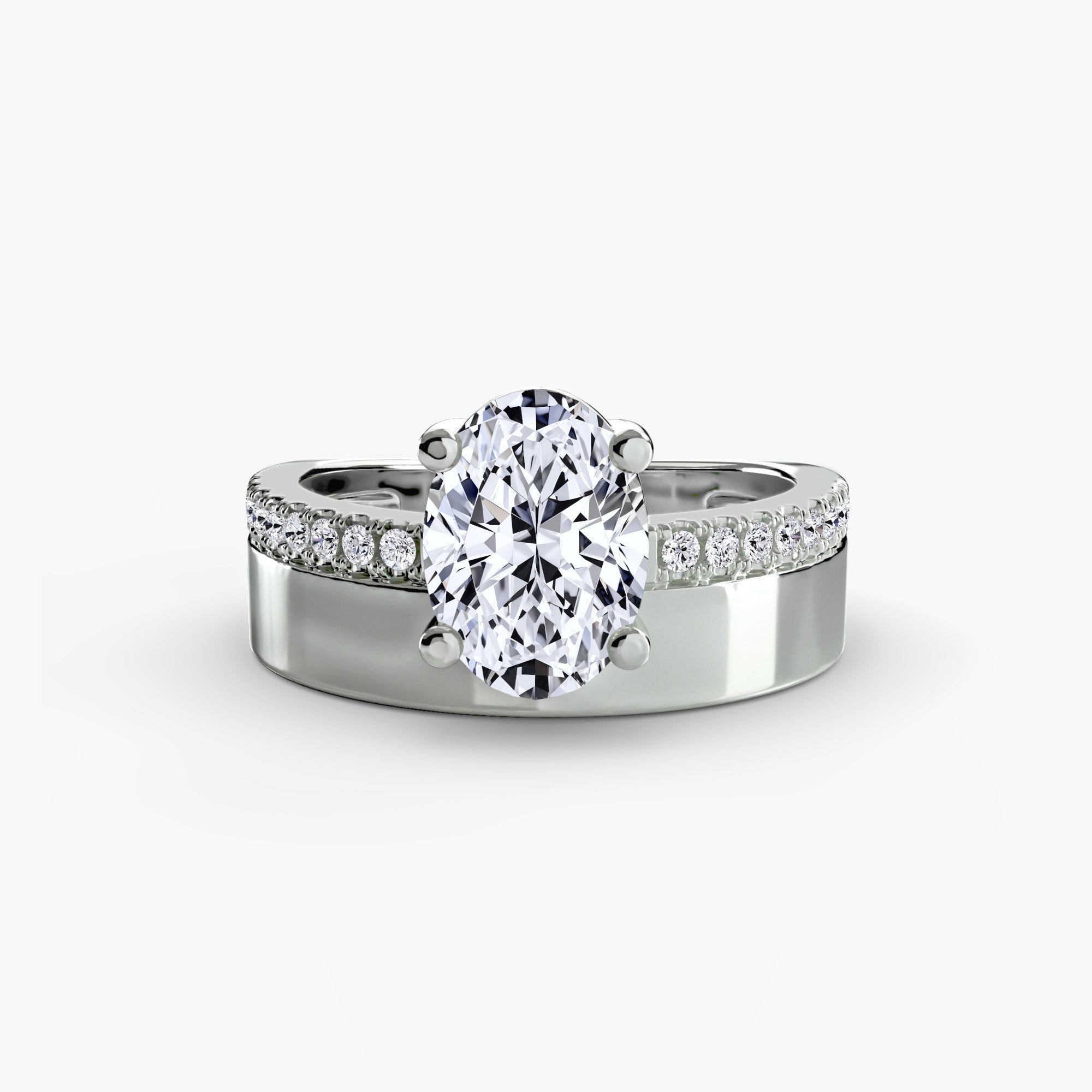 18K White Gold Crownline Pavé Engagement Ring Setting with Lab-Grown Diamond Band