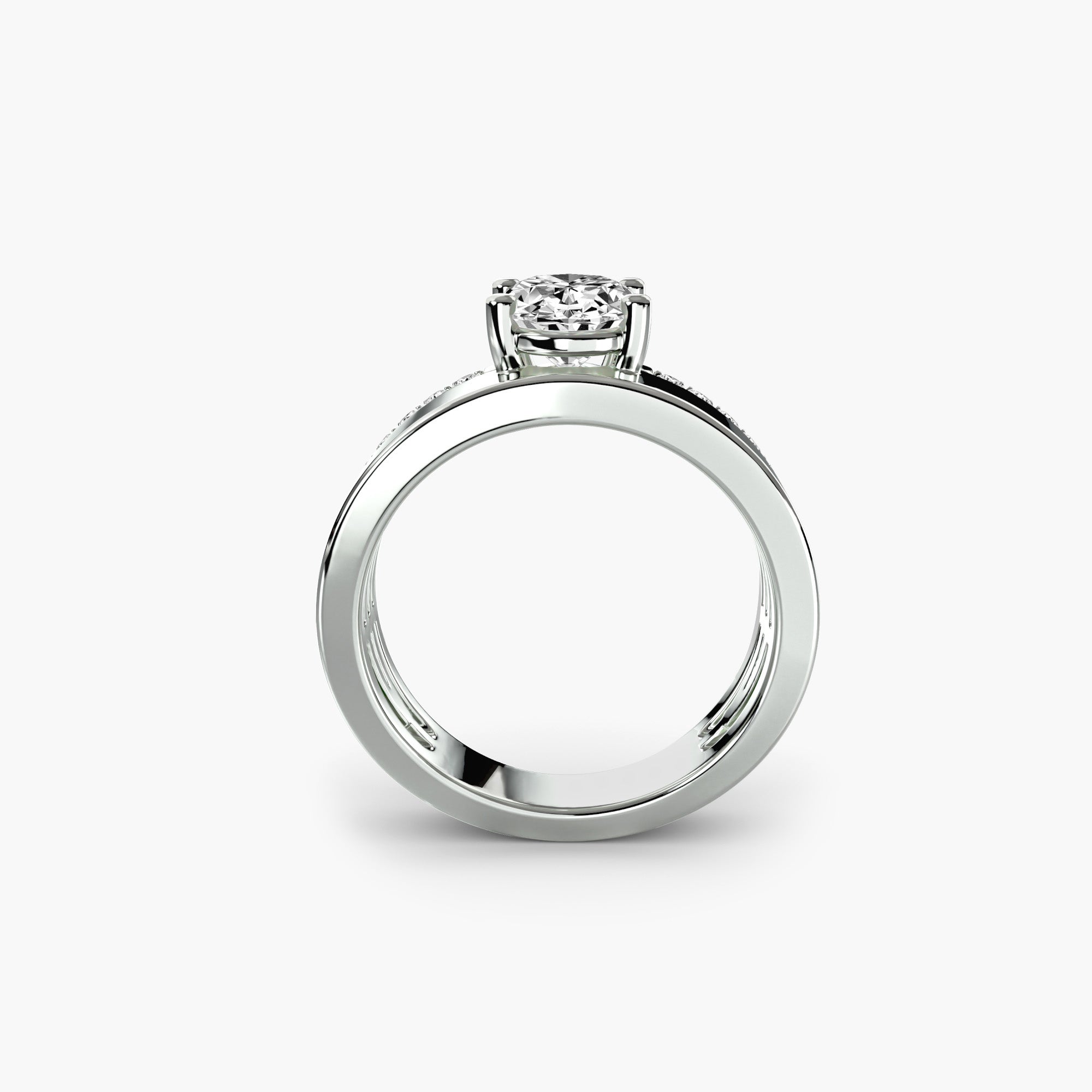 14K White Gold Crownline Pavé Engagement Ring Setting with Lab-Grown Diamond Band Side View