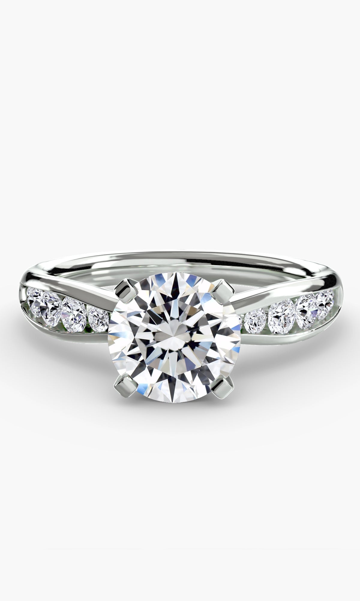 14K White Gold Ember Pavé Solitaire Engagement Ring Setting with Lab-Grown Diamond Band