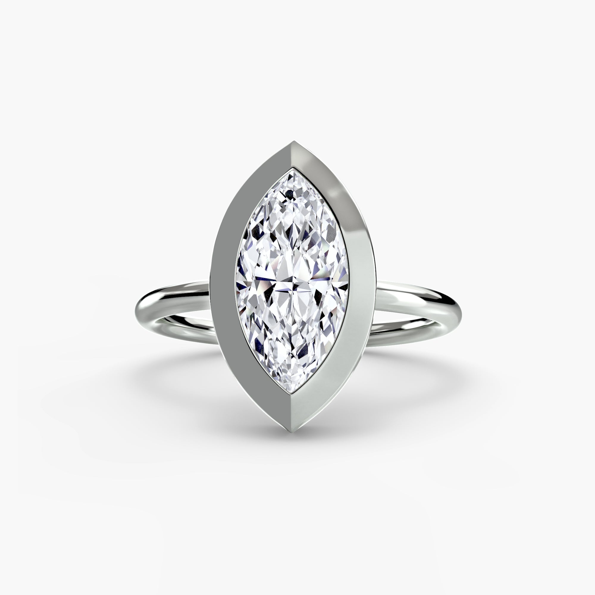 Jacob Mercari 14K White Gold Lab Grown Diamond Engagement Ring: Marquise cut Solitaire Diamond with a Bezel Setting.