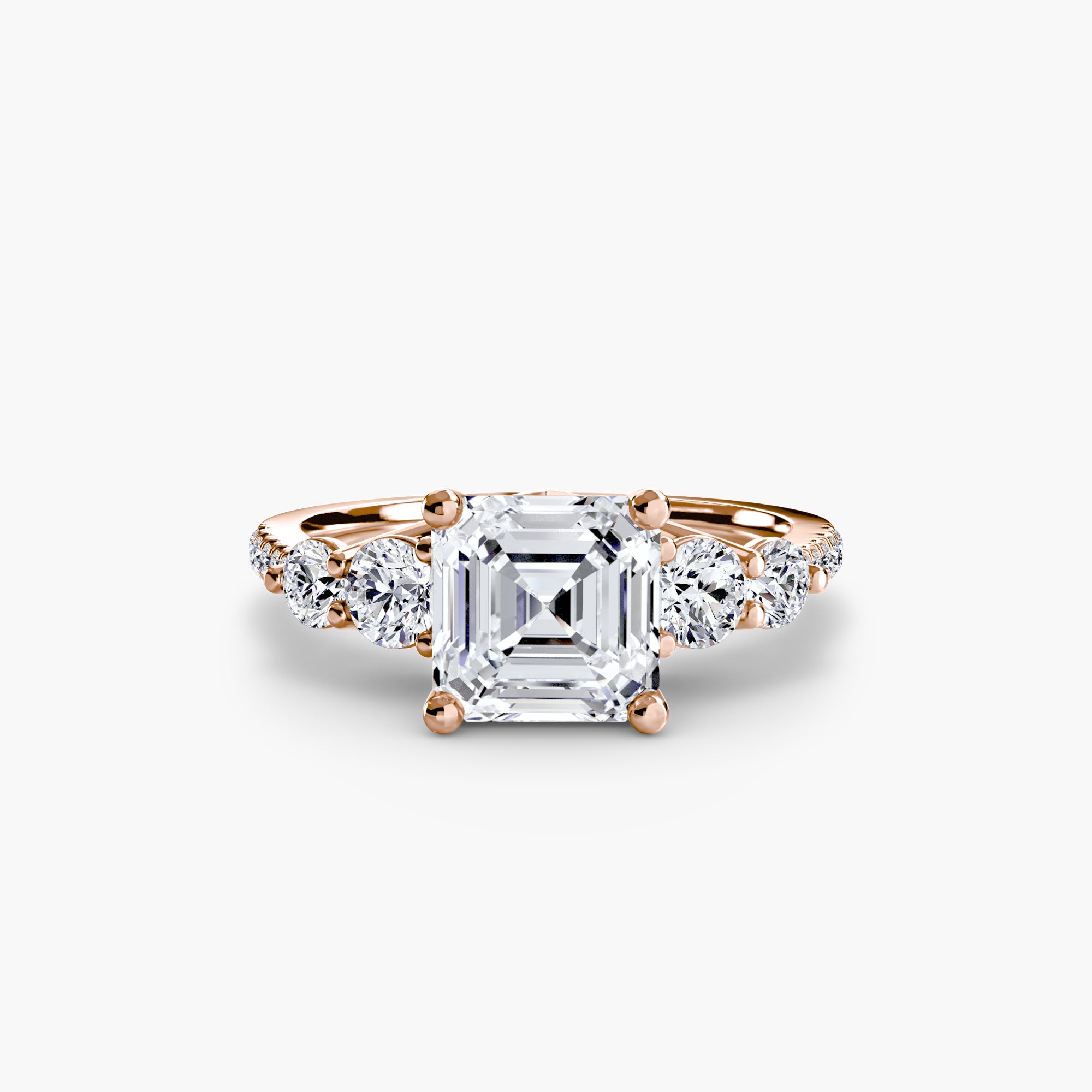 14K Rose Gold Pavé Crest Five Engagement Ring Setting with Lab-Grown Diamond Band