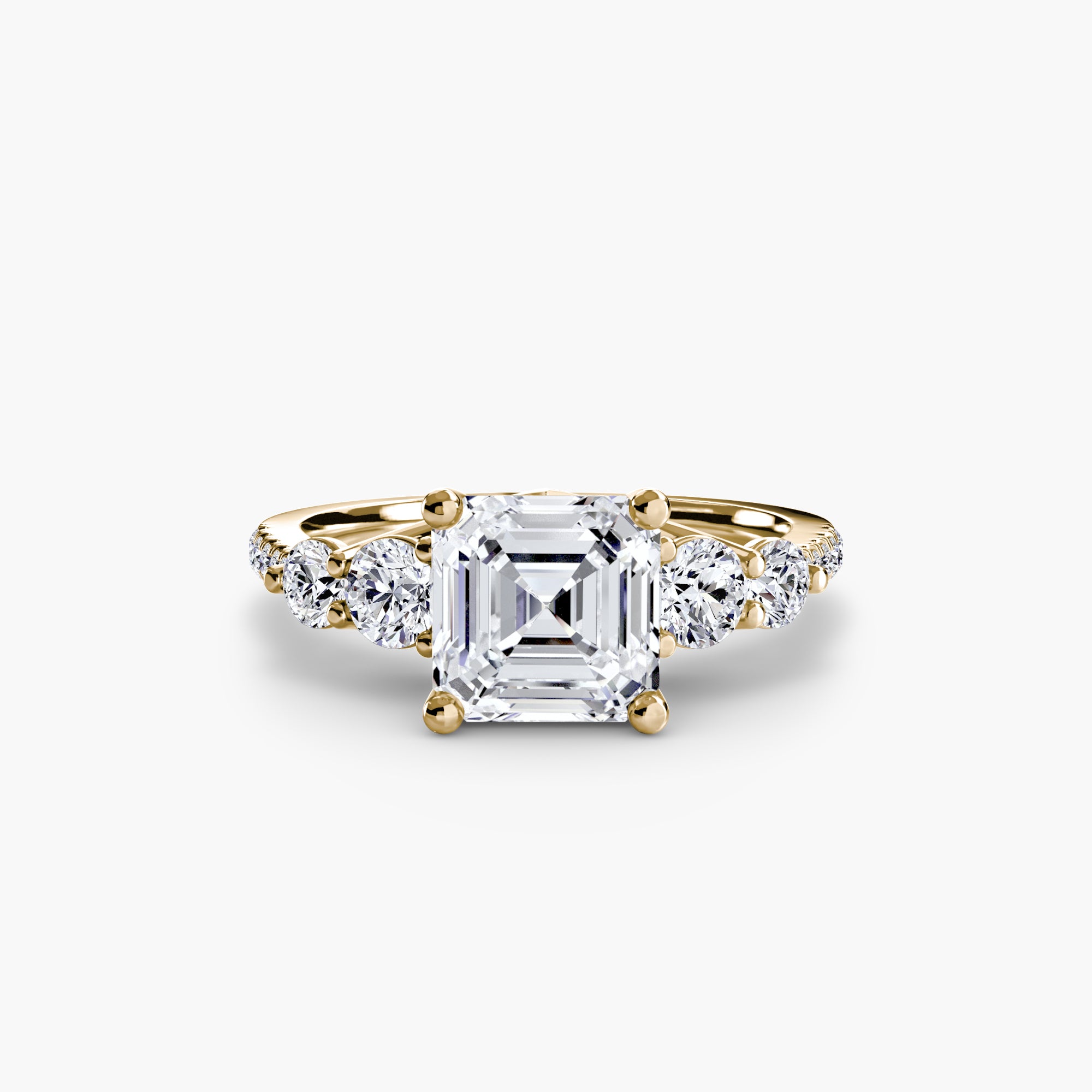 14K Yellow Gold Pavé Crest Five Engagement Ring Setting with Lab-Grown Diamond Band