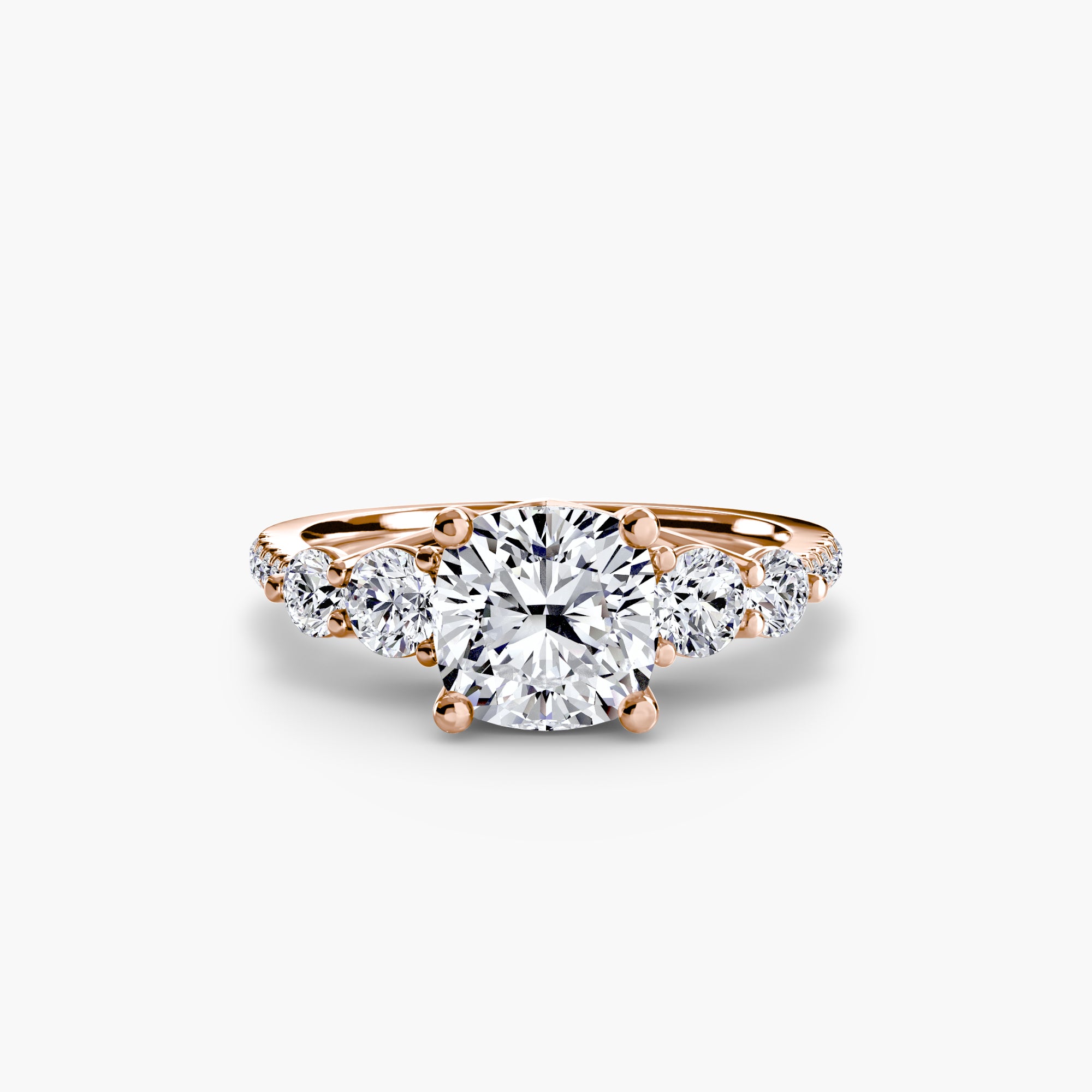14K Rose Gold Pavé Crest Five Engagement Ring Setting with Lab-Grown Diamond Band
