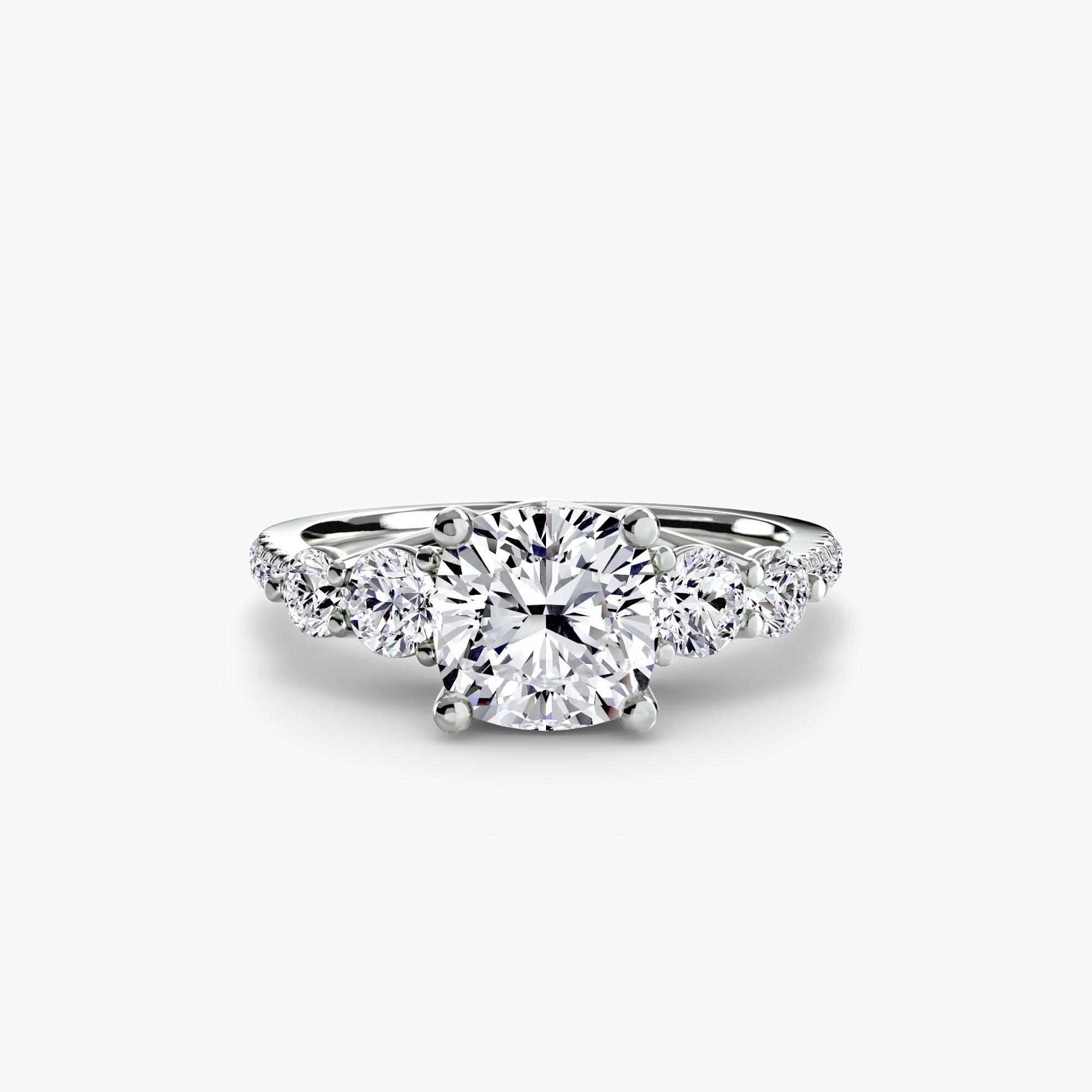 14K White Gold Pavé Crest Five Engagement Ring Setting with Lab-Grown Diamond Band