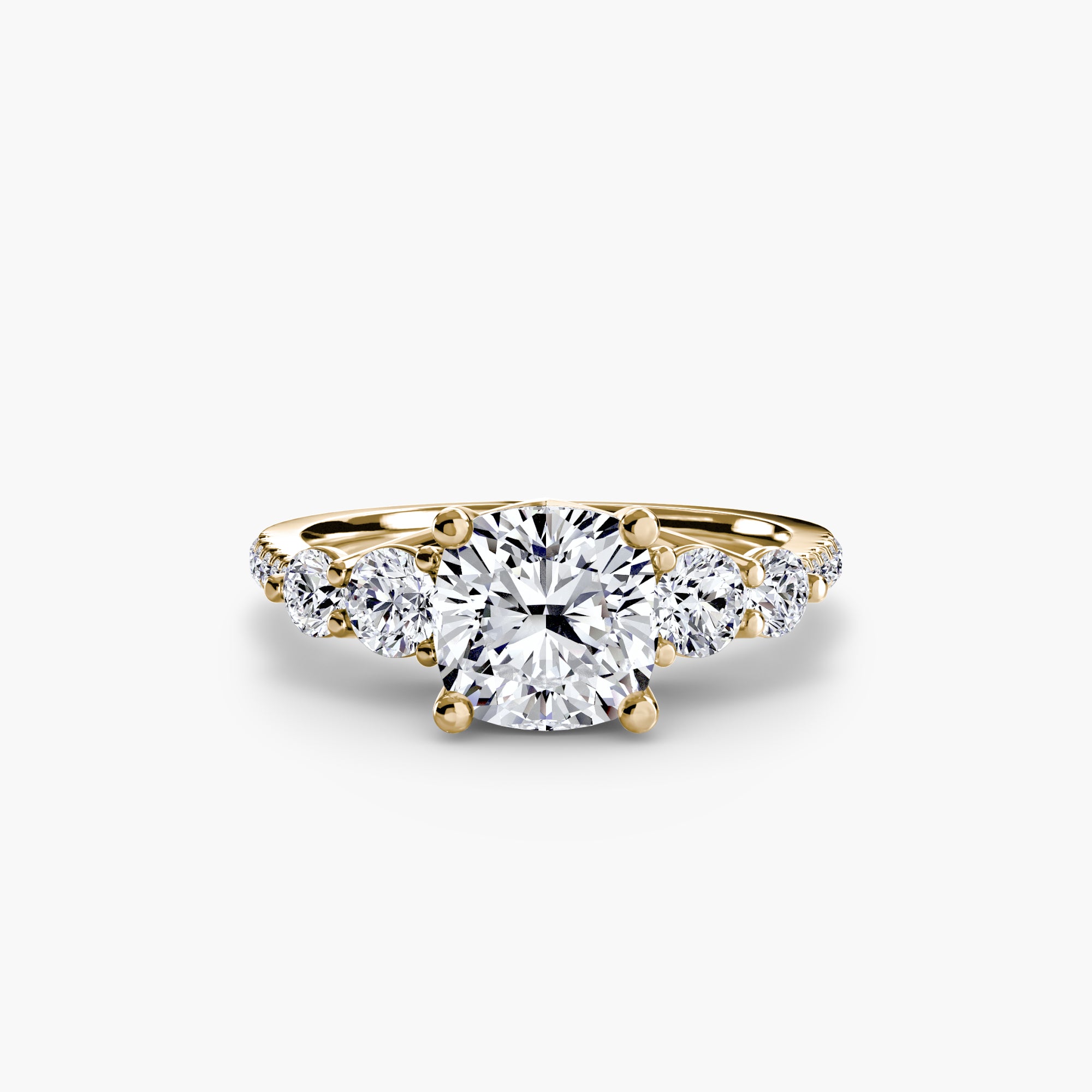 18K Yellow Gold Pavé Crest Five Engagement Ring Setting with Lab-Grown Diamond Band