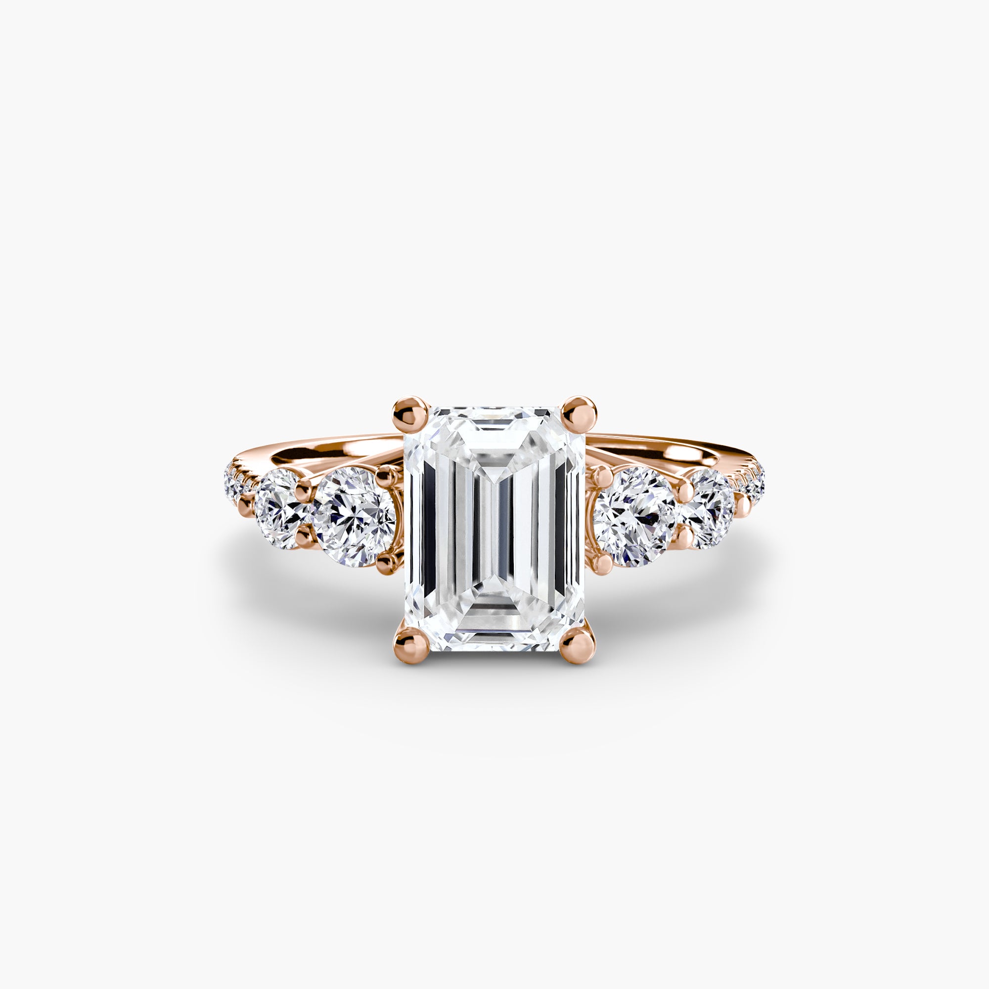 14K Rose Gold Pavé Crest Five Engagement Ring Setting with Lab-Grown Diamond Band