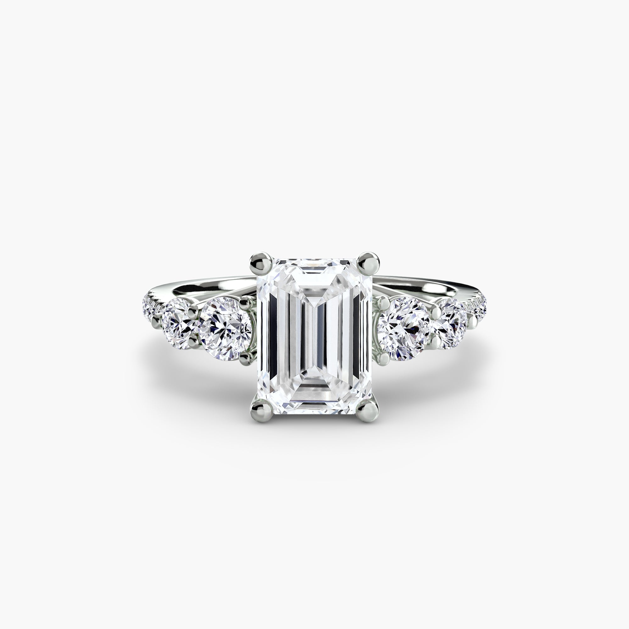 14K White Gold Pavé Crest Five Engagement Ring Setting with Lab-Grown Diamond Band