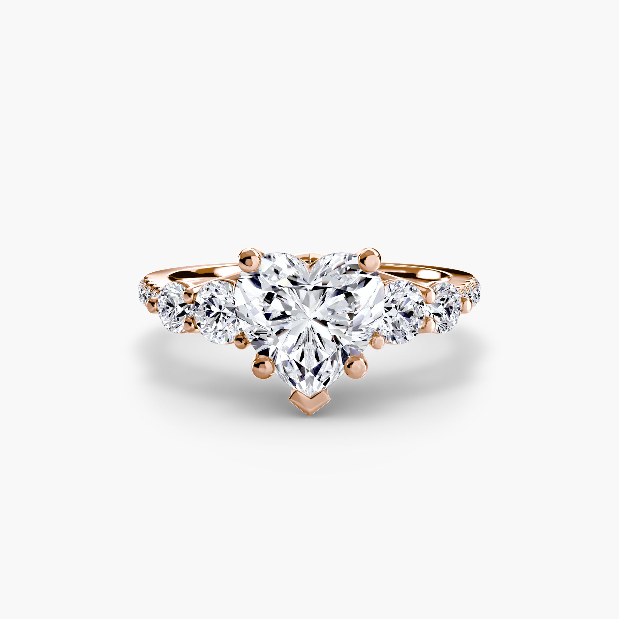 14K Rose Gold Pavé Crest Five Engagement Ring Setting with Lab-Grown Diamond Band