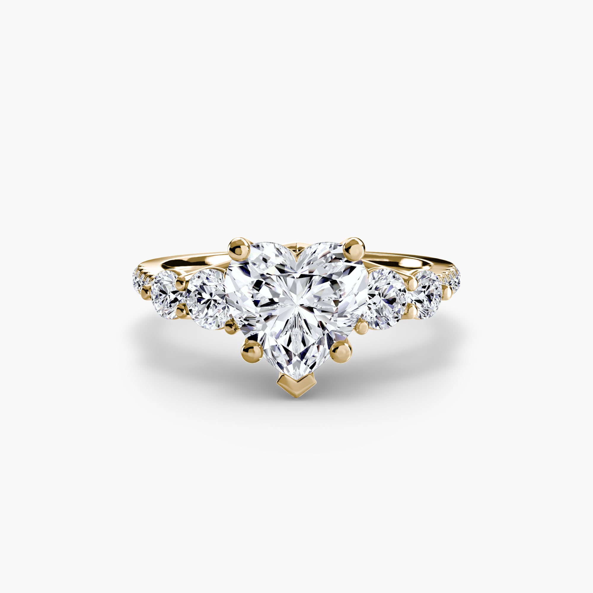 18K Yellow Gold Pavé Crest Five Engagement Ring Setting with Lab-Grown Diamond Band