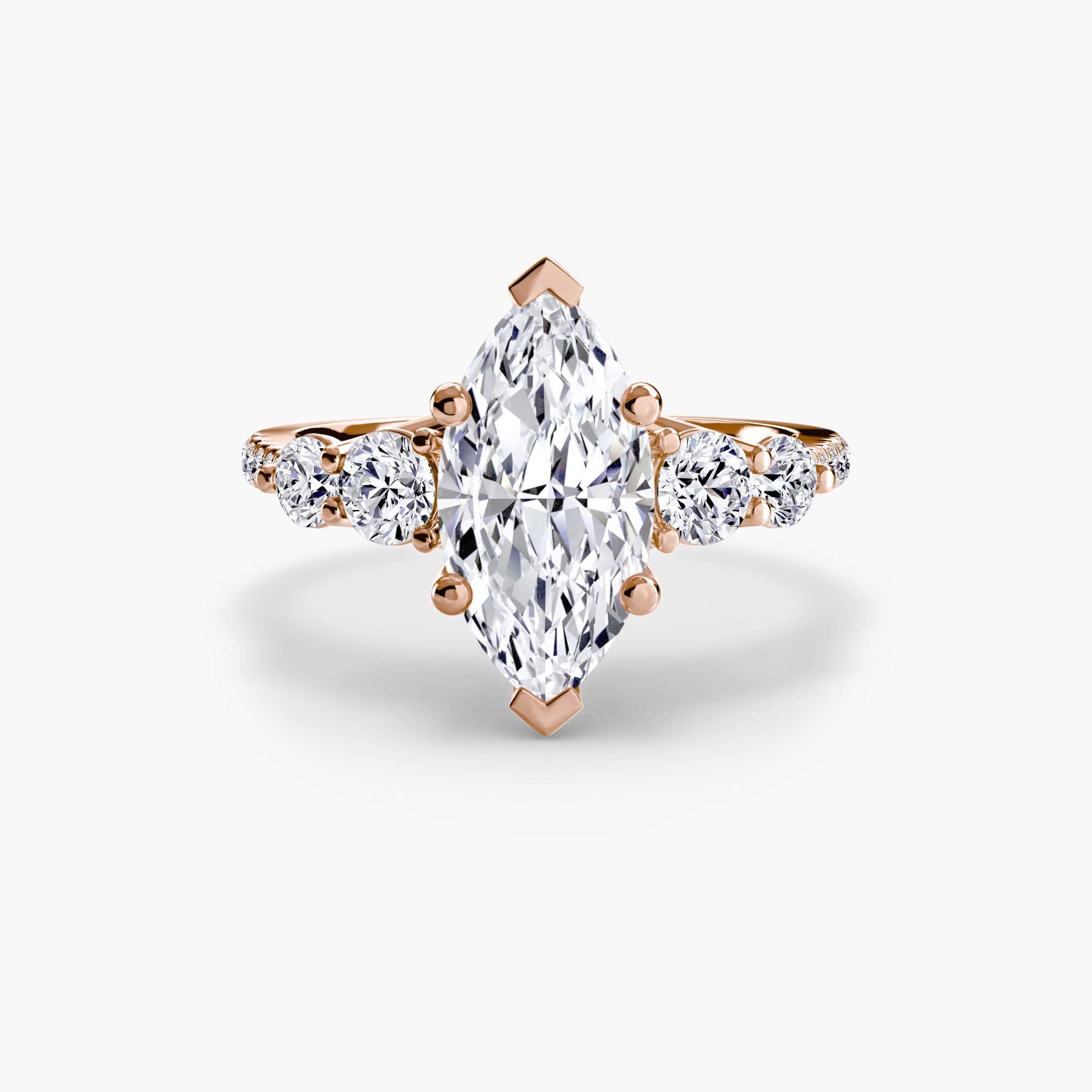 14K Rose Gold Pavé Crest Five Engagement Ring Setting with Lab-Grown Diamond Band