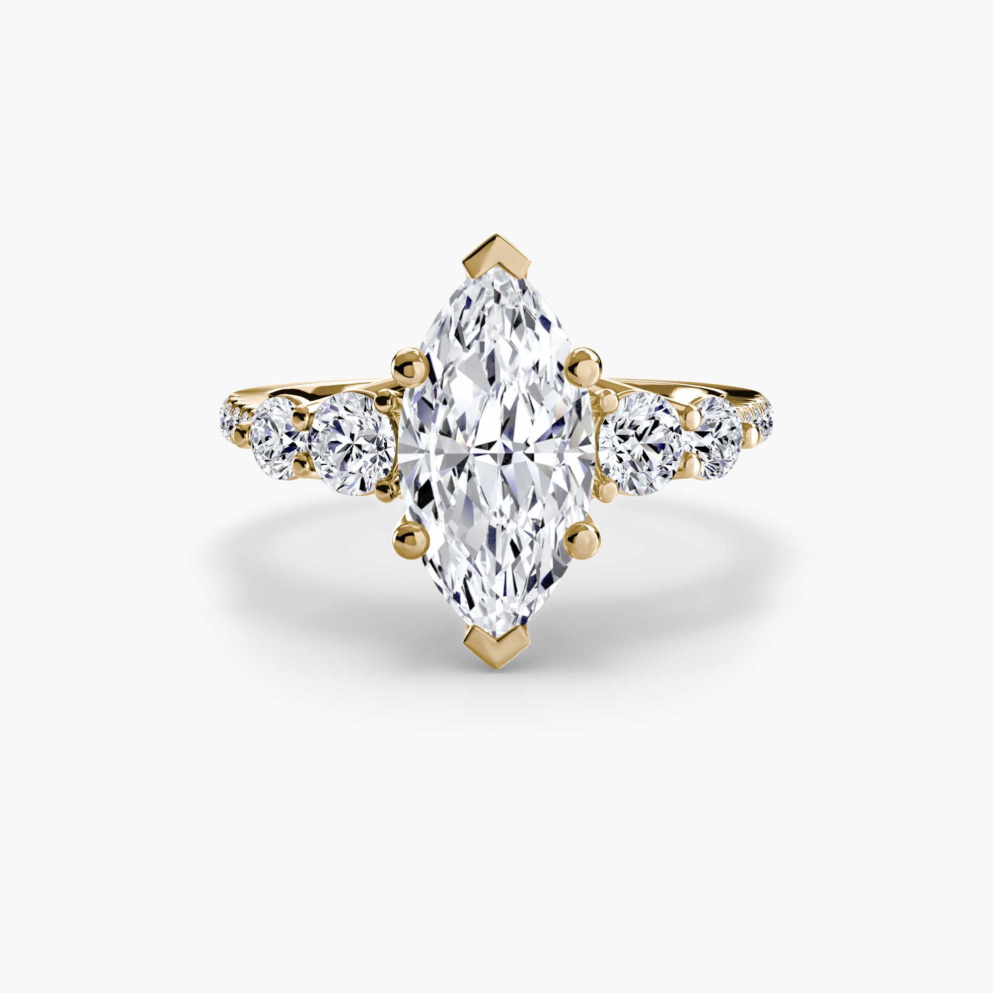 14K Yellow Gold Pavé Crest Five Engagement Ring Setting with Lab-Grown Diamond Band