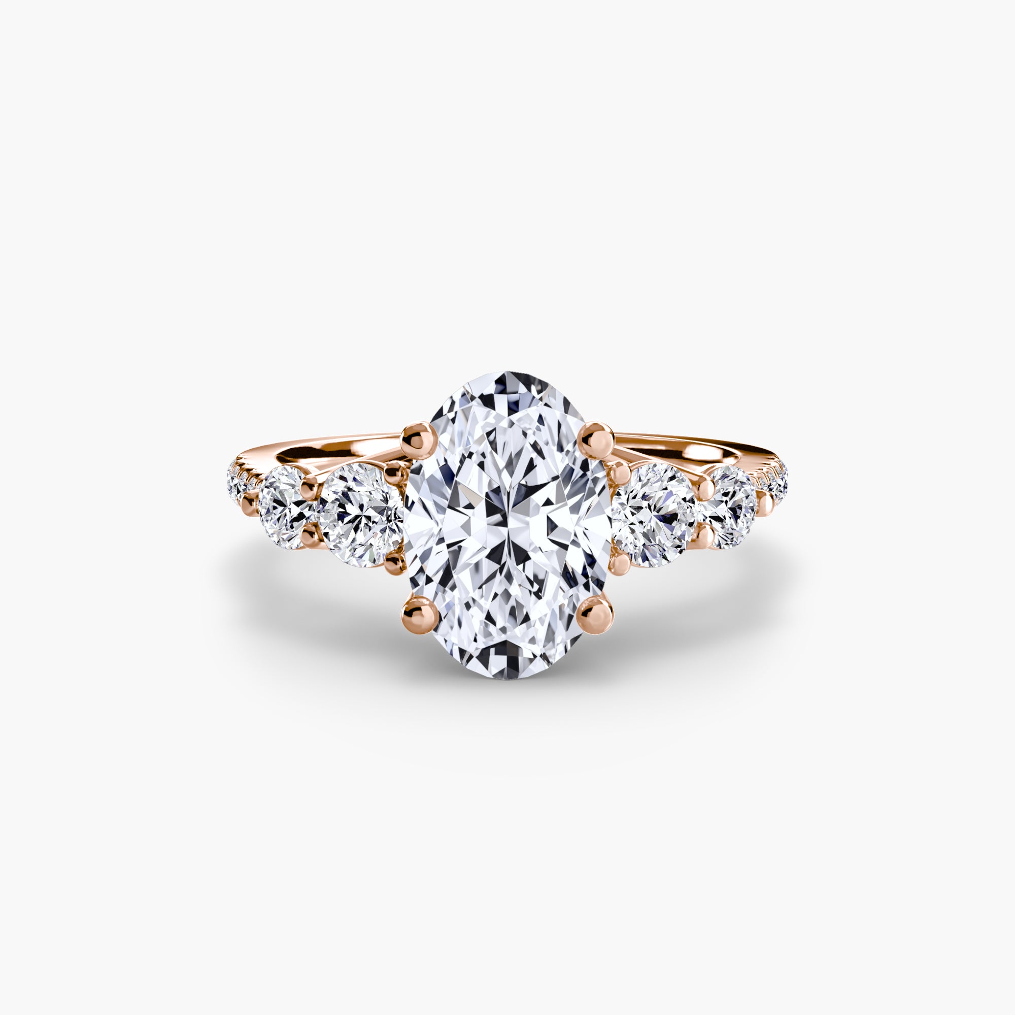 14K Rose Gold Pavé Crest Five Engagement Ring Setting with Lab-Grown Diamond Band