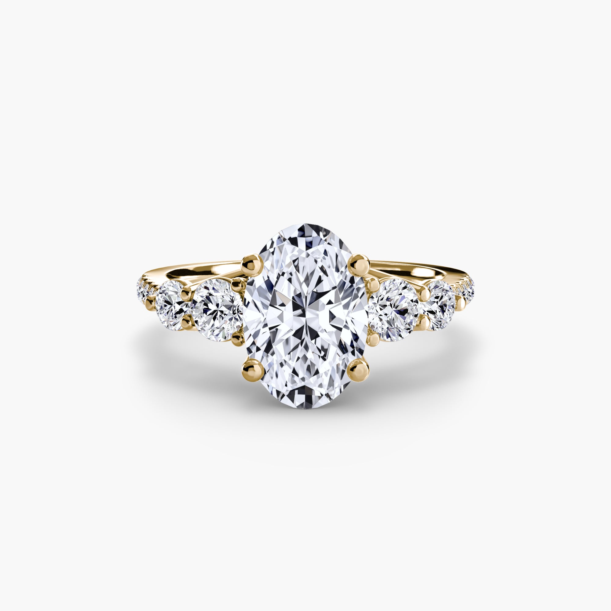 14K Yellow Gold Pavé Crest Five Engagement Ring Setting with Lab-Grown Diamond Band