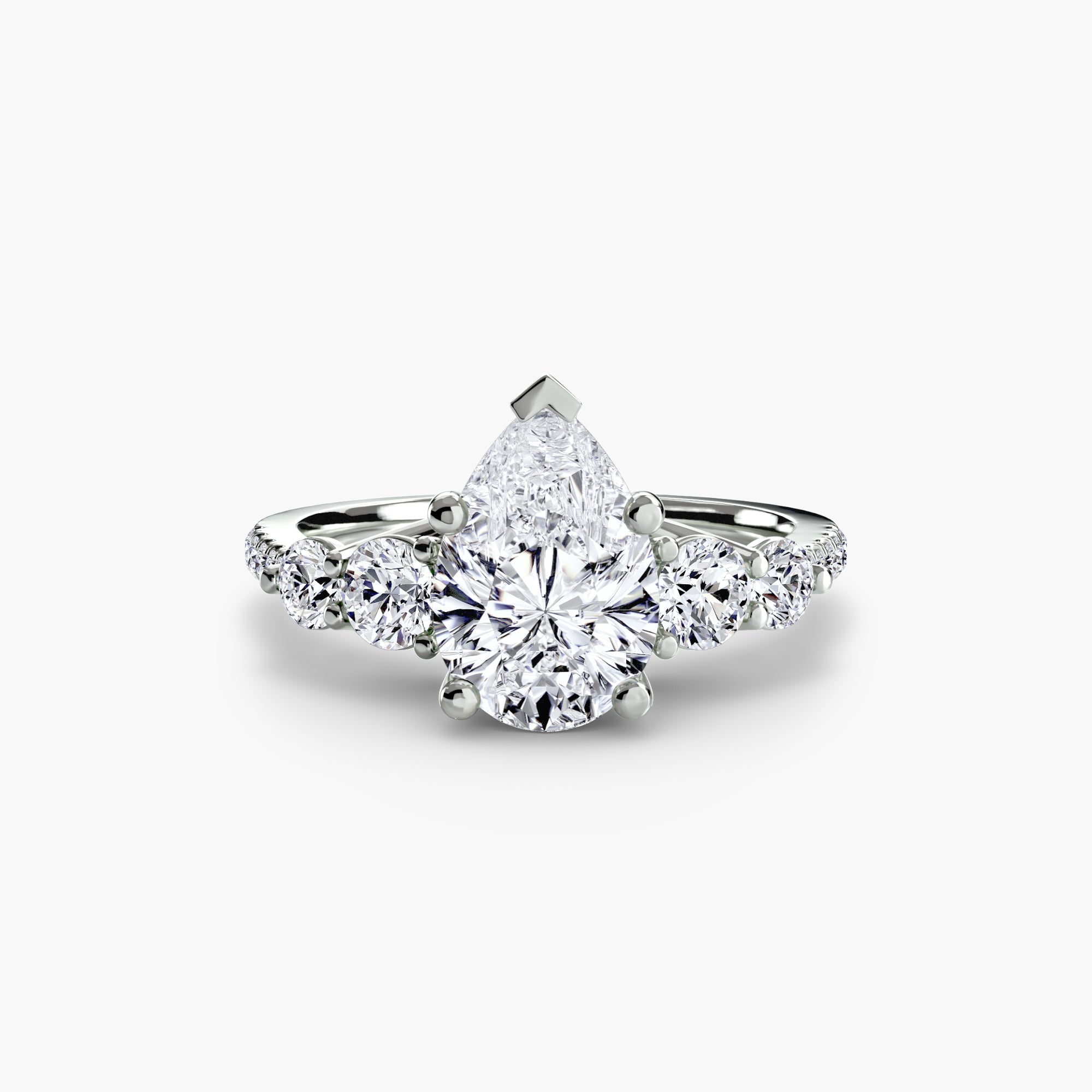 14K White Gold Pavé Crest Five Engagement Ring Setting with Lab-Grown Diamond Band