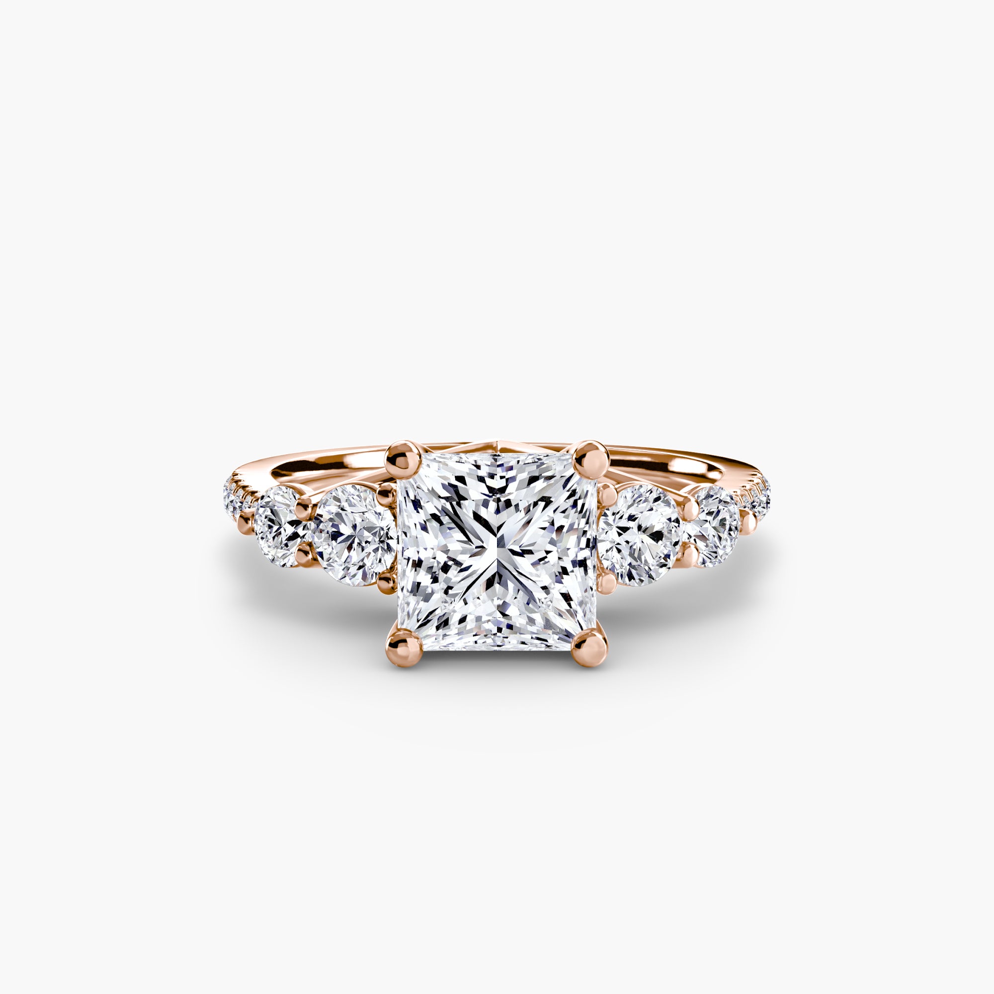 14K Rose Gold Pavé Crest Five Engagement Ring Setting with Lab-Grown Diamond Band