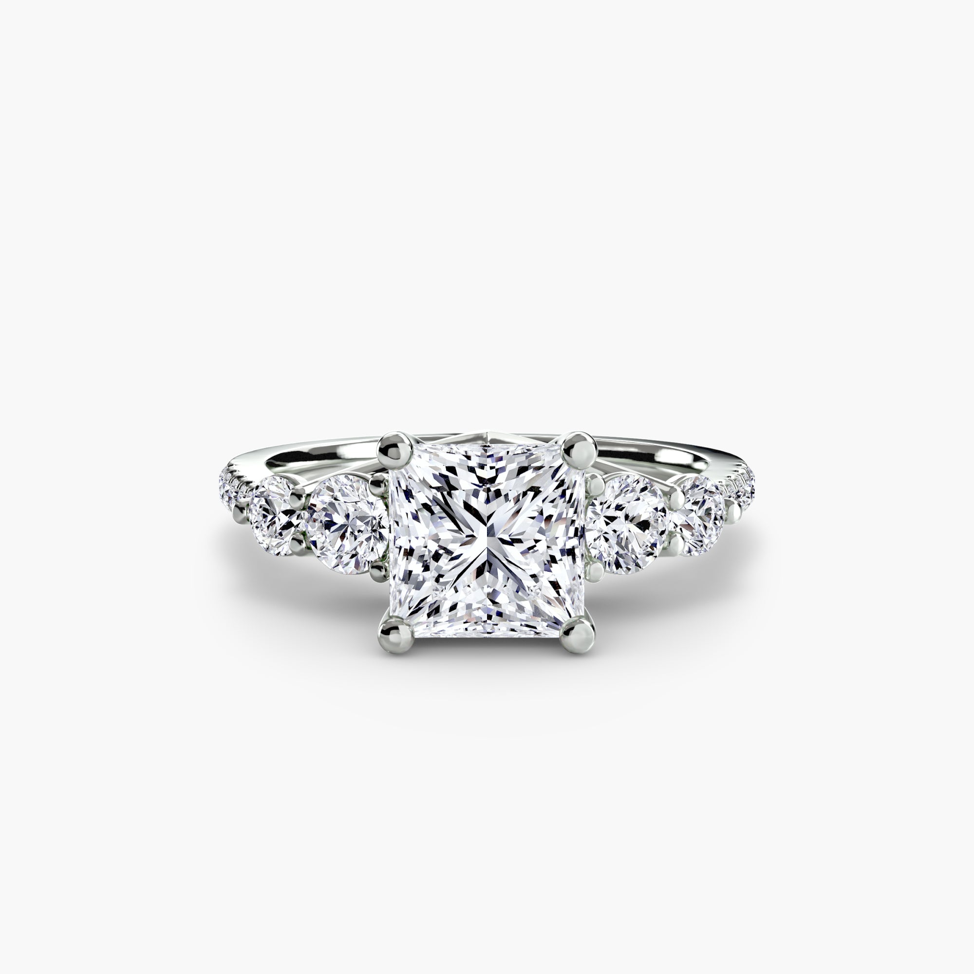 18K White Gold Pavé Crest Five Engagement Ring Setting with Lab-Grown Diamond Band