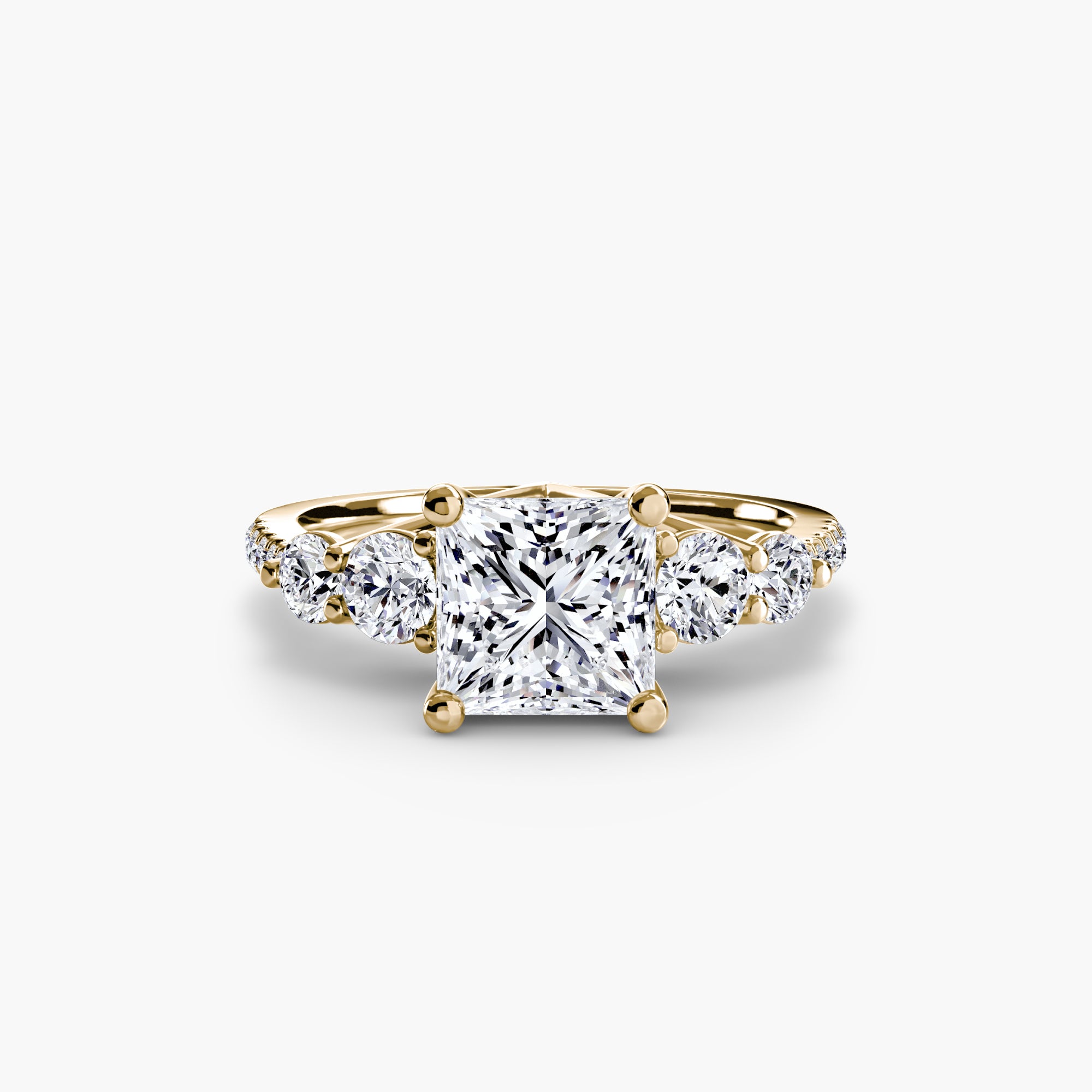 14K Yellow Gold Pavé Crest Five Engagement Ring Setting with Lab-Grown Diamond Band