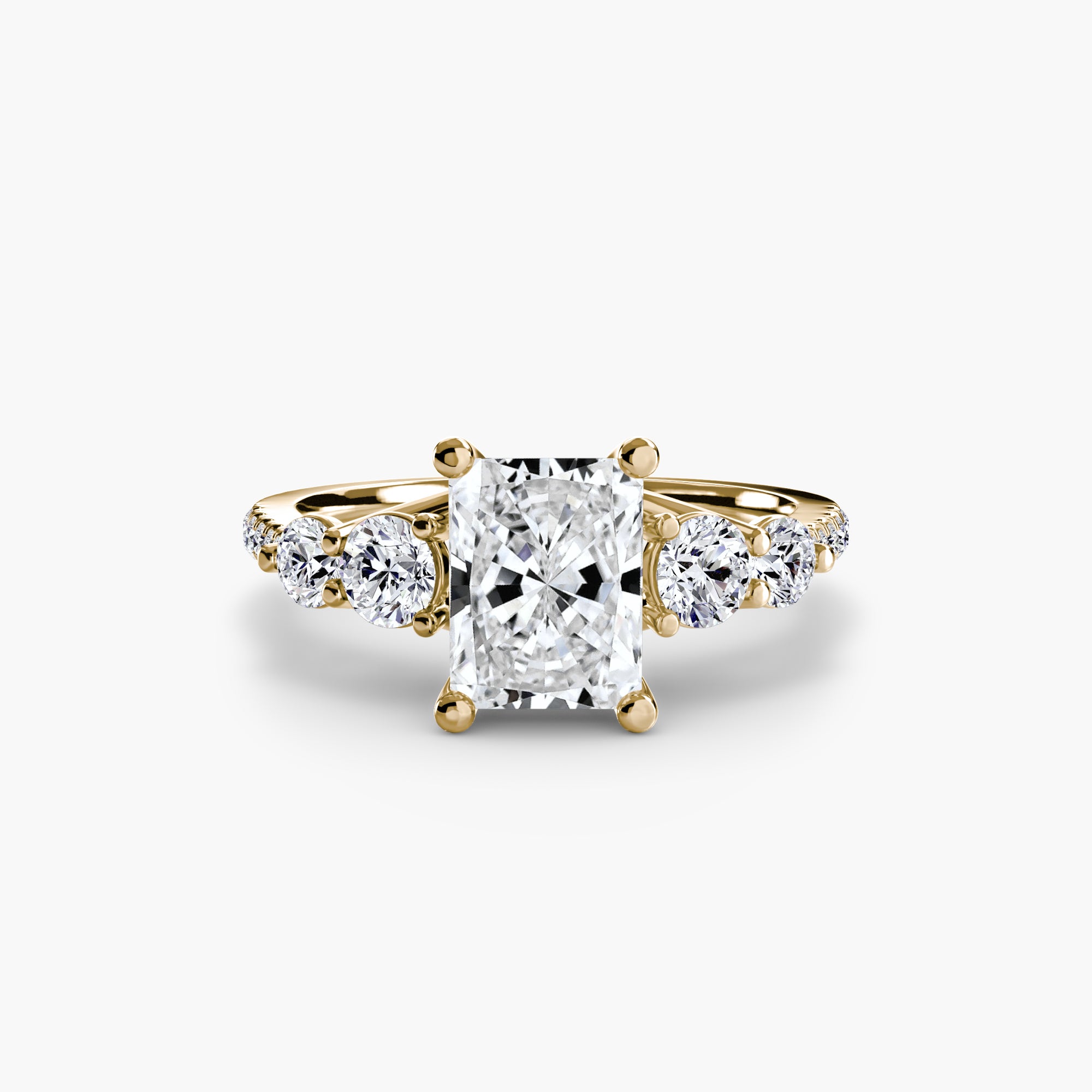 18K Yellow Gold Pavé Crest Five Engagement Ring Setting with Lab-Grown Diamond Band