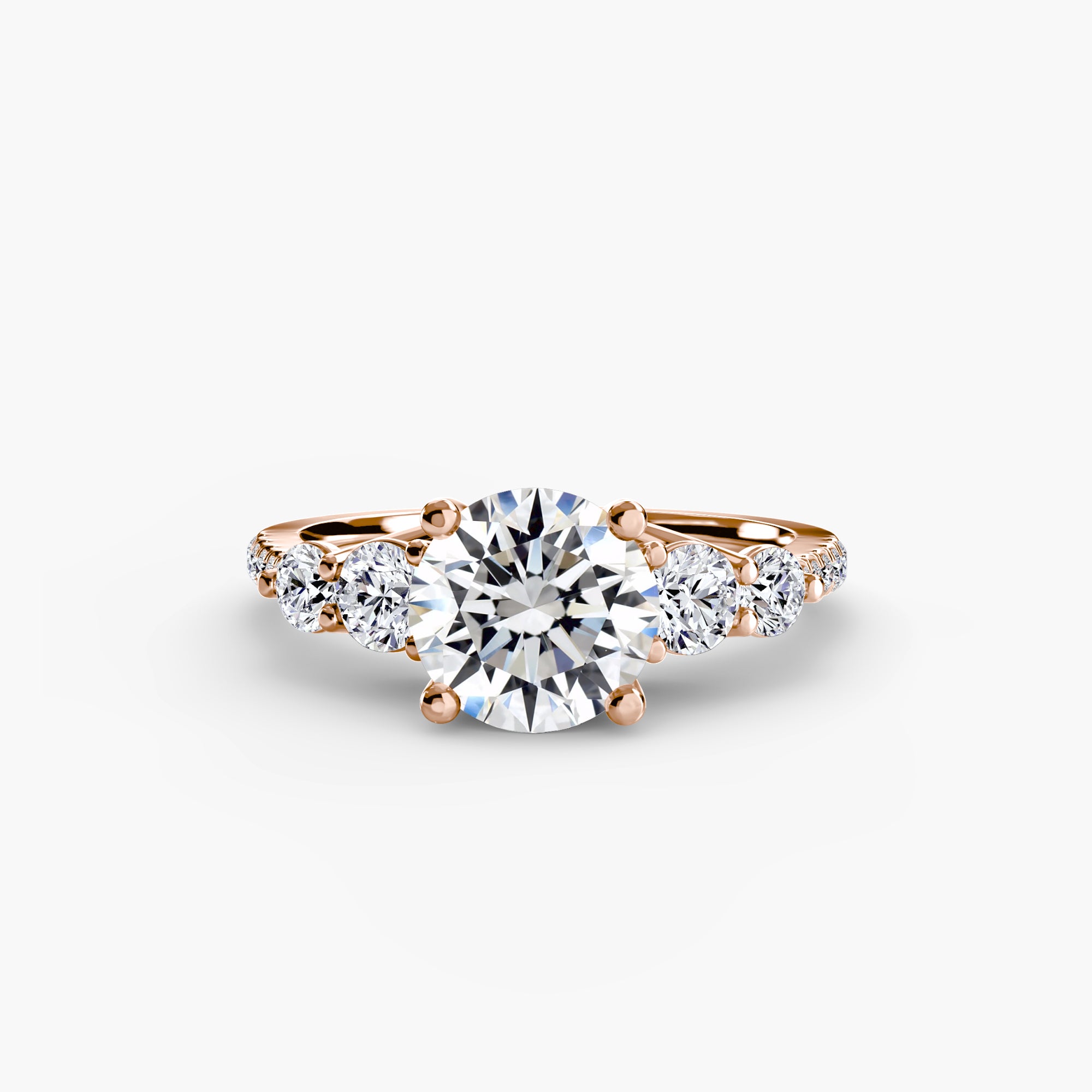 14K Rose Gold Pavé Crest Five Engagement Ring Setting with Lab-Grown Diamond Band