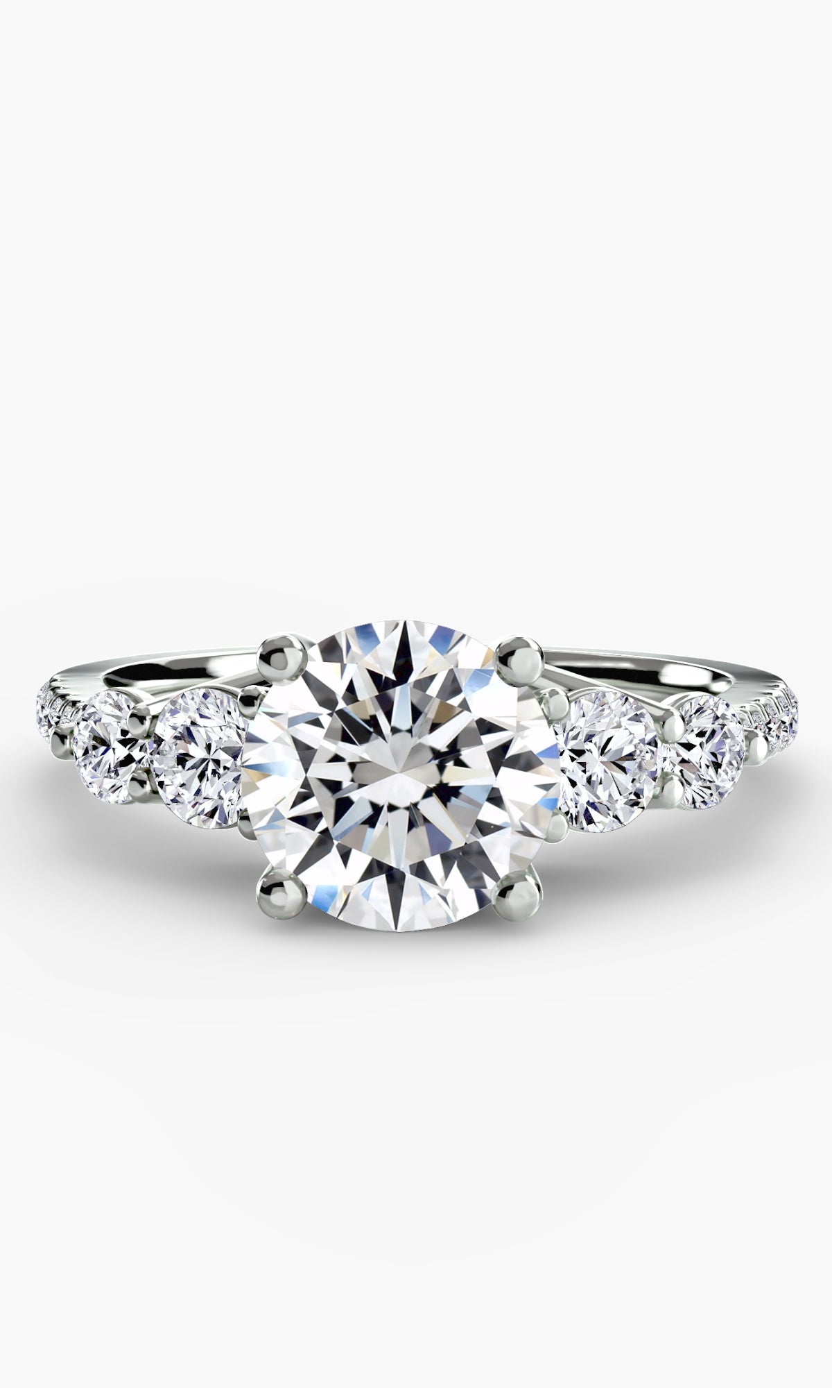 14K White Gold Pavé Crest Five Engagement Ring Setting with Lab-Grown Diamond Band